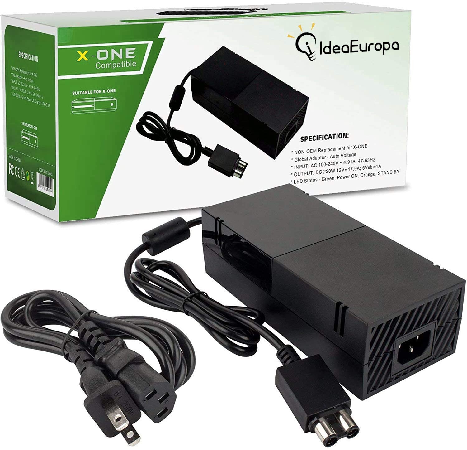 Xbox One Power Supply Brick [Latest Version] Compatible Xbox Power Supply Brick Cord Low Noise 100V-240V AC Adapter Power Supply Charger Replacement for Xbox One by IdeaEuropa