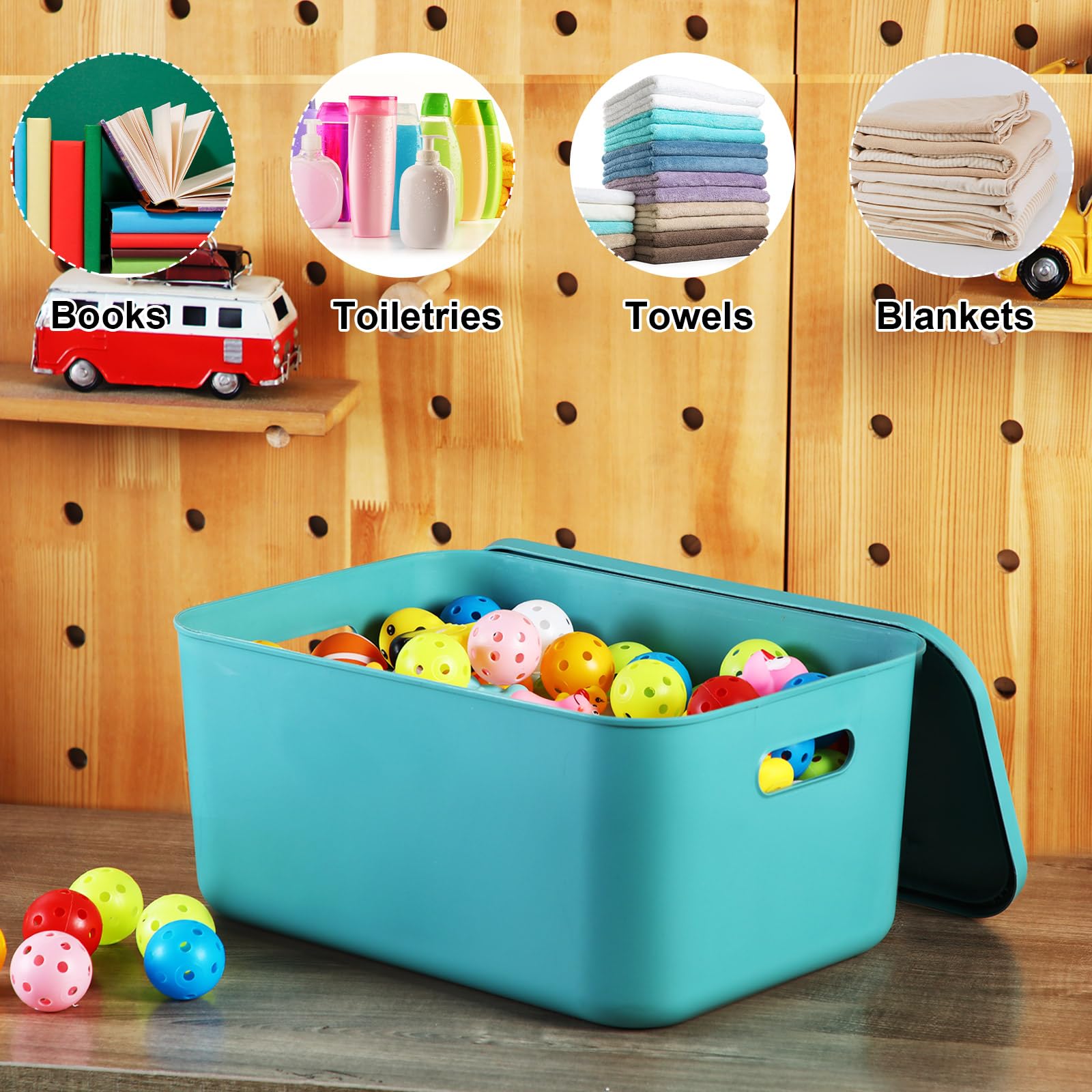 Jinei 8 Pcs Plastic Storage Bins with Lid Handle, Stackable Storage