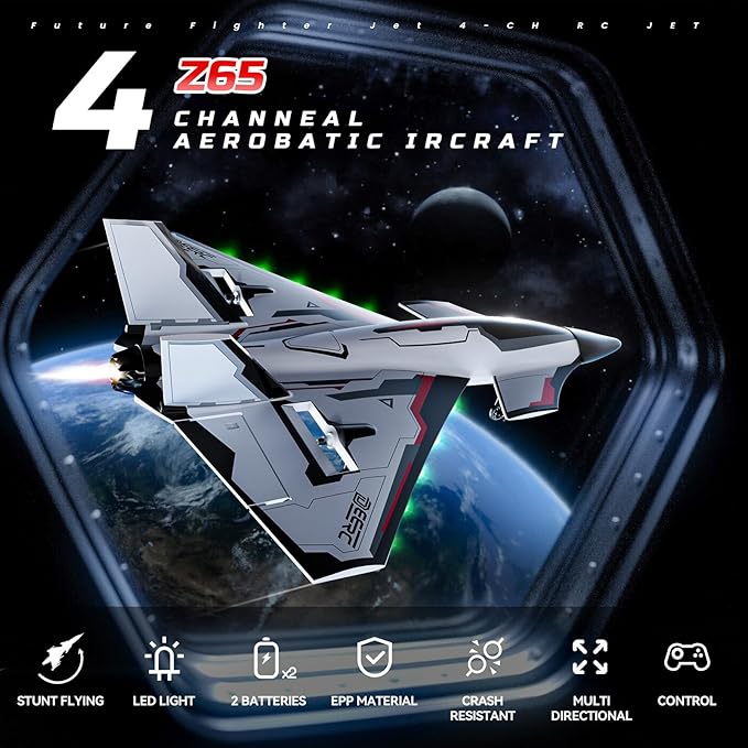 DEERC Future RC Plane 4 Channel Remote Control Jet Hobby Airplane with LED Lights RTF Aerobatic Aircraft Toys,2.4GHz 6-axis Gyro Stabilizer EDF EPP Glider Aircraft Plane for Adults Beginners Advanced