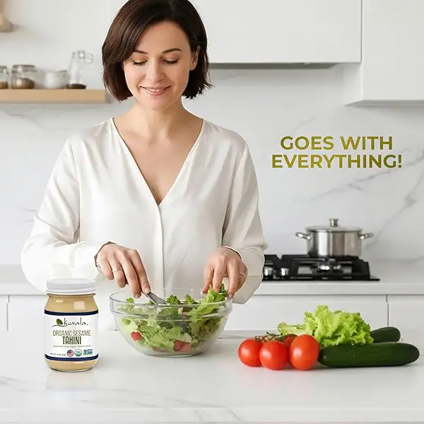 Kevala Organic Sesame Tahini | USDA Organic, Non‑GMO Project Verified & Kosher Certified | Smooth Hulled Sesame Paste in Glass Jar for Spreads, Sauces & Cooking | 16 oz 7