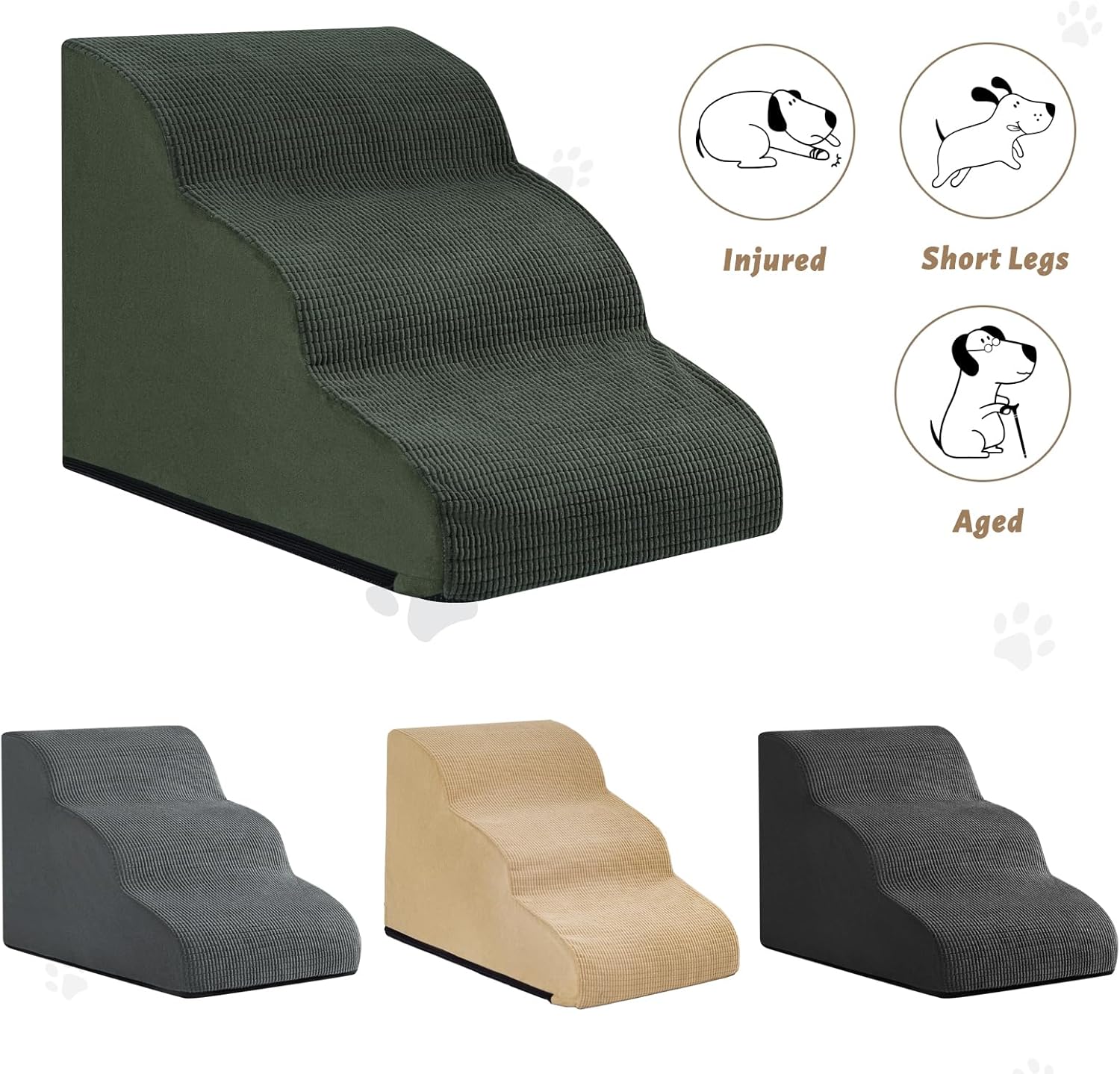 aodisman 3-step dog ramp and stairs for sofa and chair - non-slip sturdy pet steps for small dogs and cats,15.7" h,green green 3 standard 3-step 15.7"h
