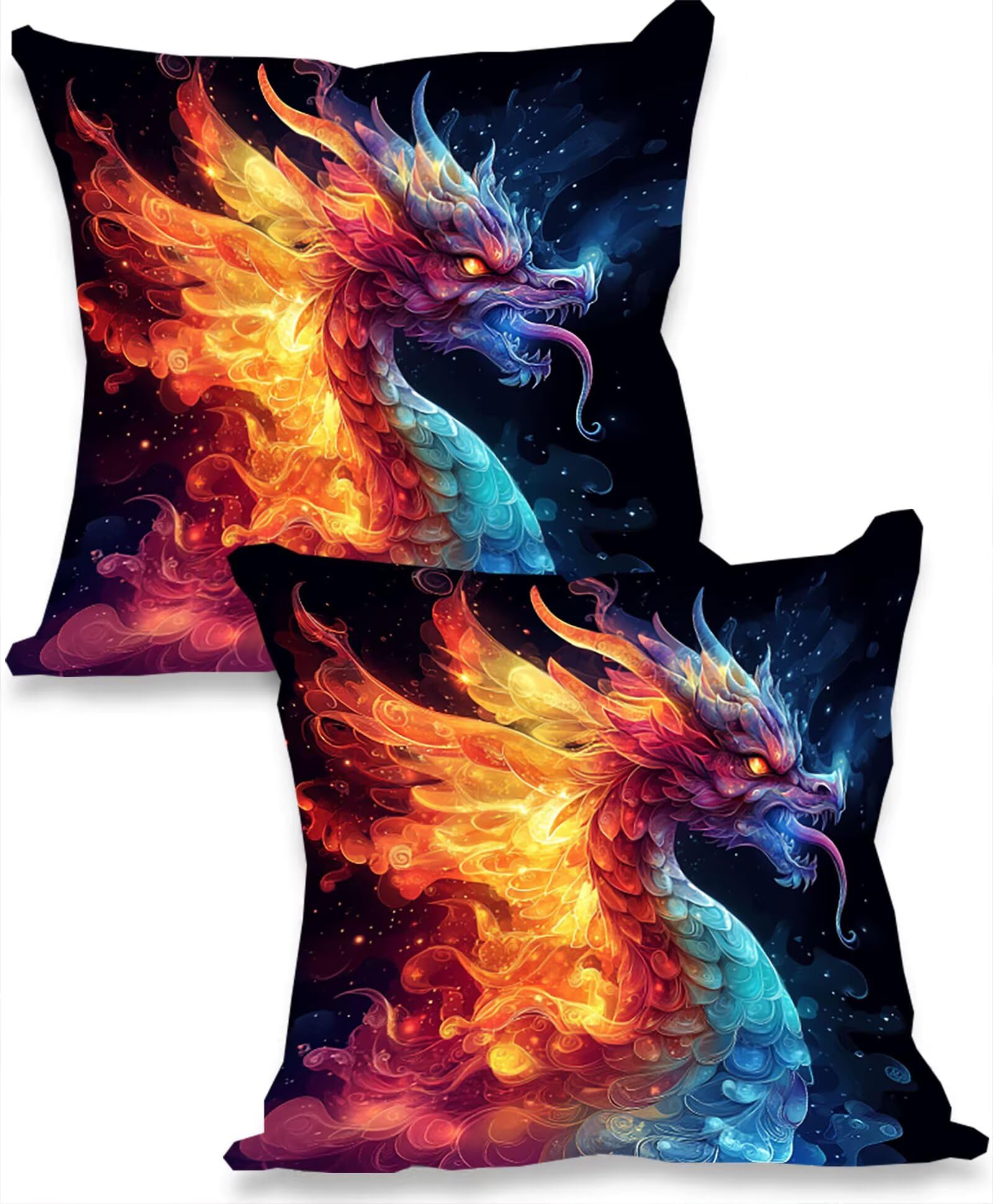 Drachen Aksamitna poszewka na poduszkę 60 x 60 cm, 2 sztuki w zestawie poszewka na poduszkę, aksamitna poduszka dekoracyjna, poduszka na kanapę, kwadratowa, ukryty zamek błyskawiczny, skrzydła do