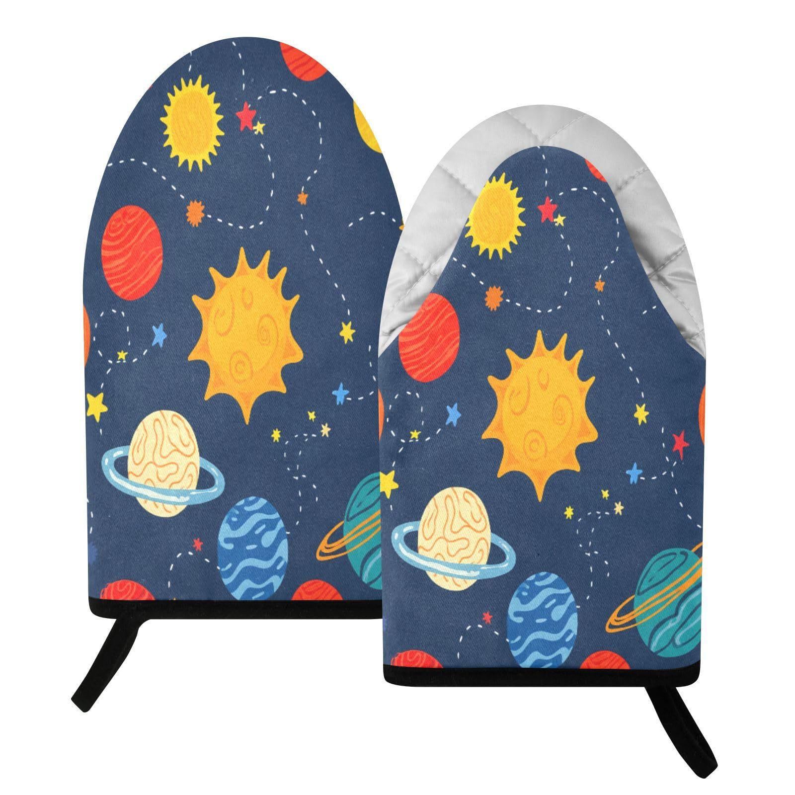 BURSTDDY Cartoon Planet Oven Mitt,Heat Resistant Kitchen Mitts for Cooking