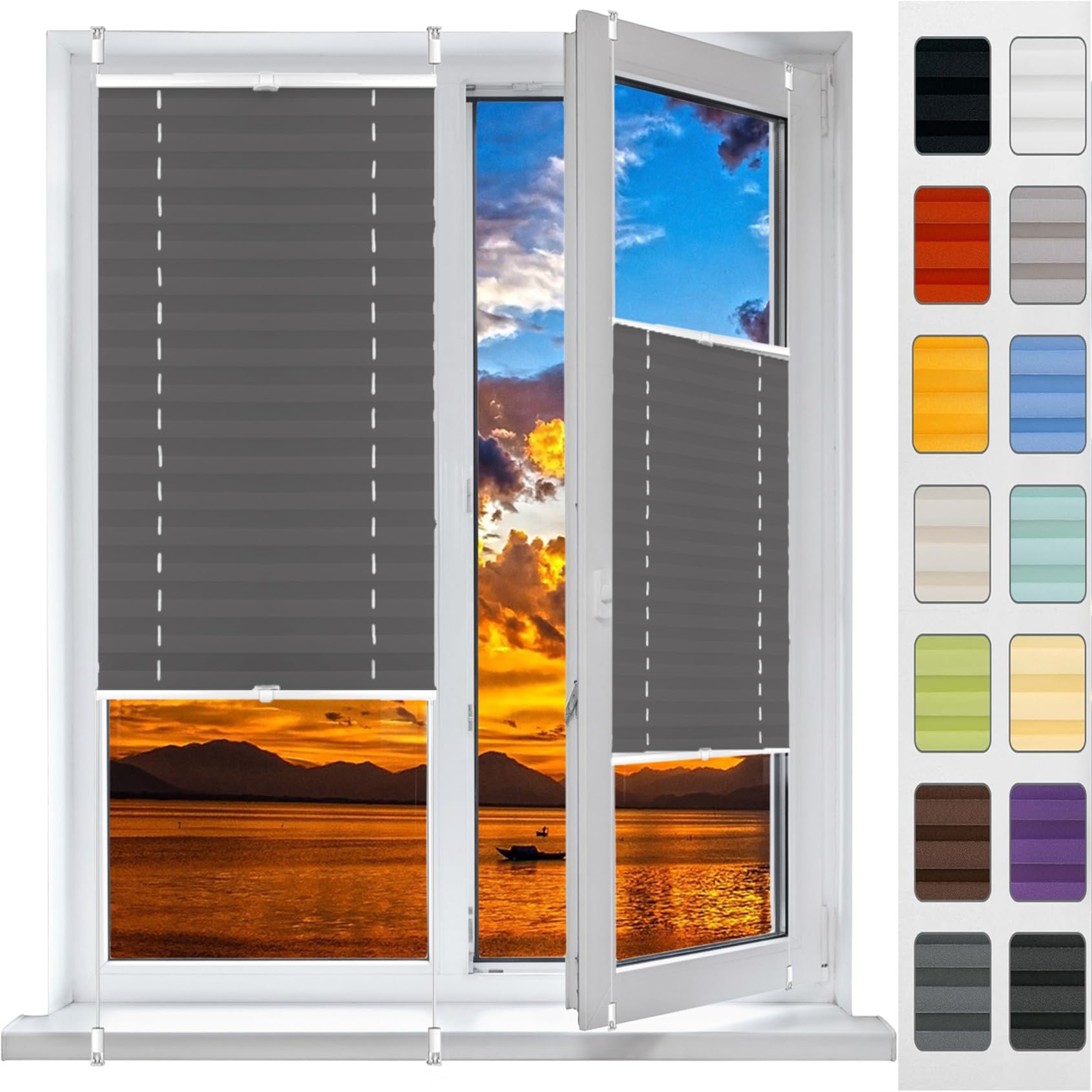 Store plissé fenêtre anti-regard protection solaire sans perçage gris