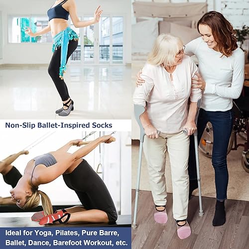 Miniatura 101 de Ozaiic - Calcetines de yoga para mujer con correas y agarres antideslizantes, ideales para pilates, Pure Barre, ballet, danza y entrenamiento