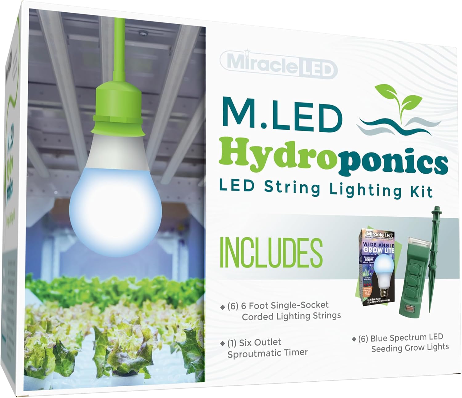 Miracle LED Hydroponics LED Indoor Grow Light Kit - includes 1 Multi-Plant Blue 150W Replacement Grow Light Bulbs & 1 Single-Socket Corded Fixture with SproutMatic Timer (6-Pack) 6 Count (Pack of 1) Blue Spectrum