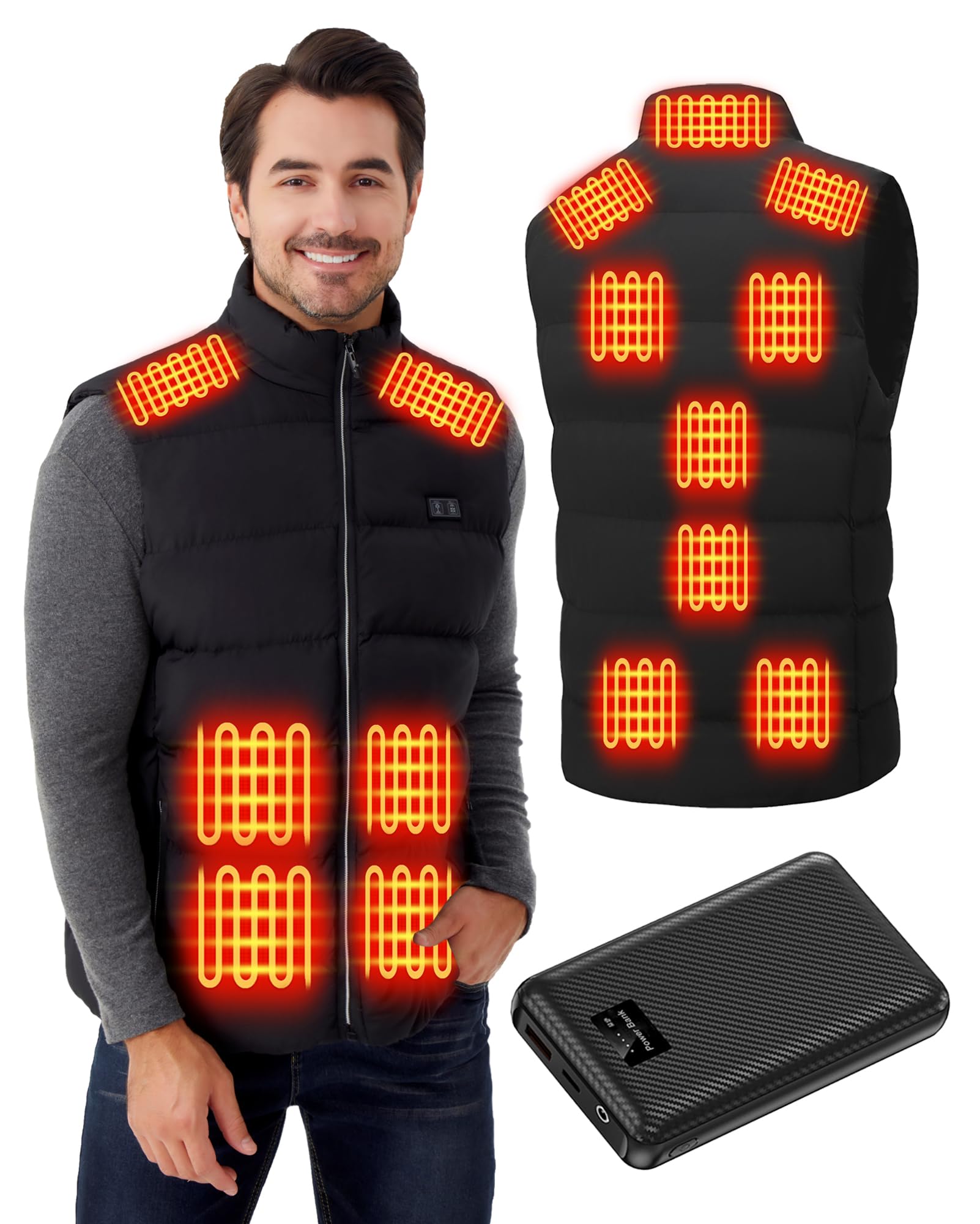 Gilet riscaldato per uomo e donna: giacca termica elettrica con batteria – unisex invernale leggero gilet riscaldante con 15 zone di riscaldamento per escursioni all'aperto caccia
