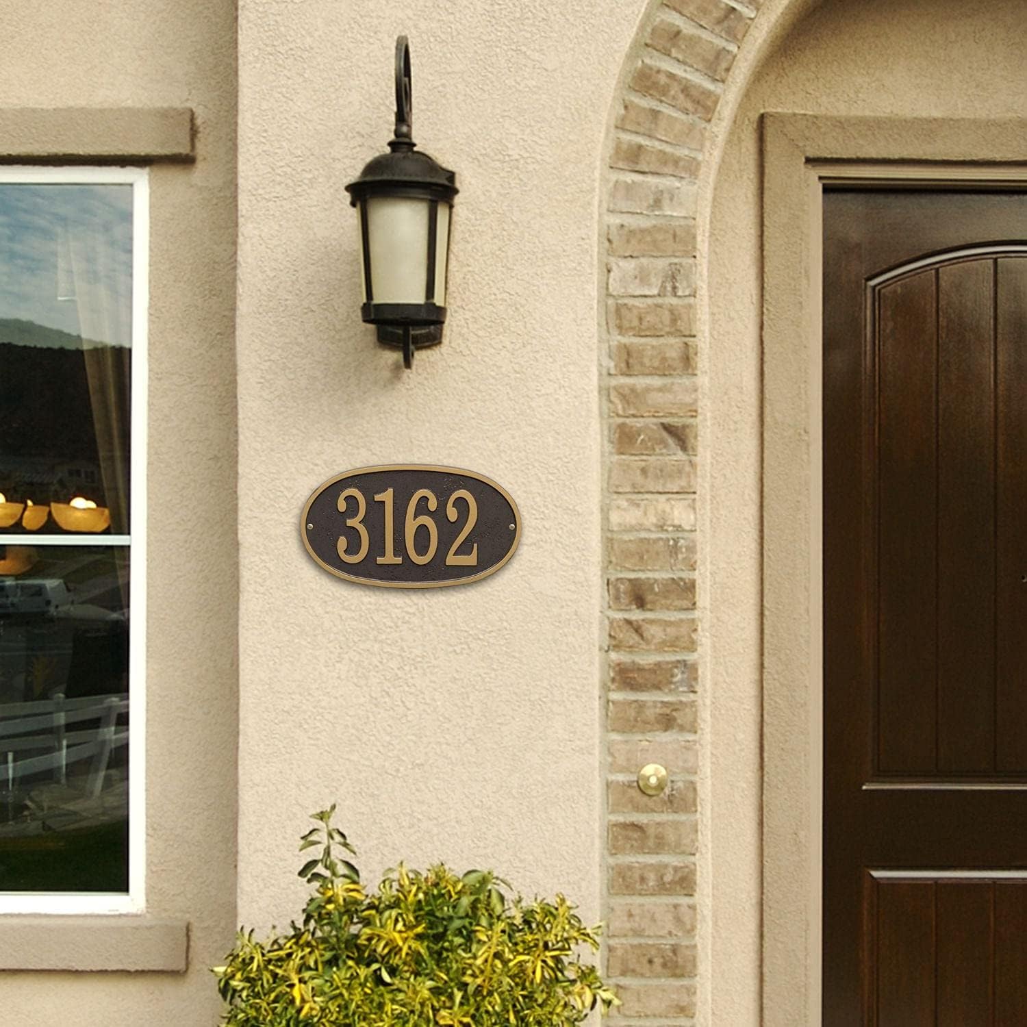 WHITEHALL Address Sign House Numbers for Outside Modern Address Signs for Houses Cast Metal Address Plaque, Oval 12" x 6.75" - Bronze with Gold Numbers