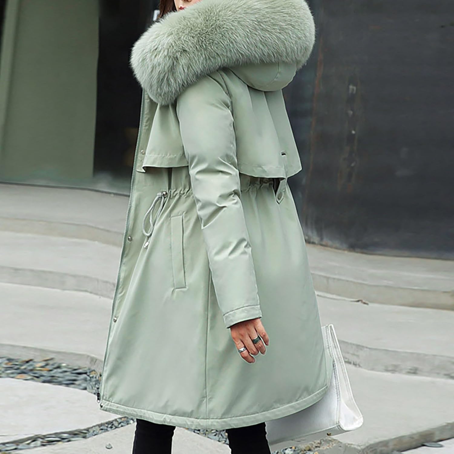 Winter Jacket for Women Long Parka Trench Coat Comfy Stitching Casual Cardigan Lapel Overcoat Belted Slim Outerwear