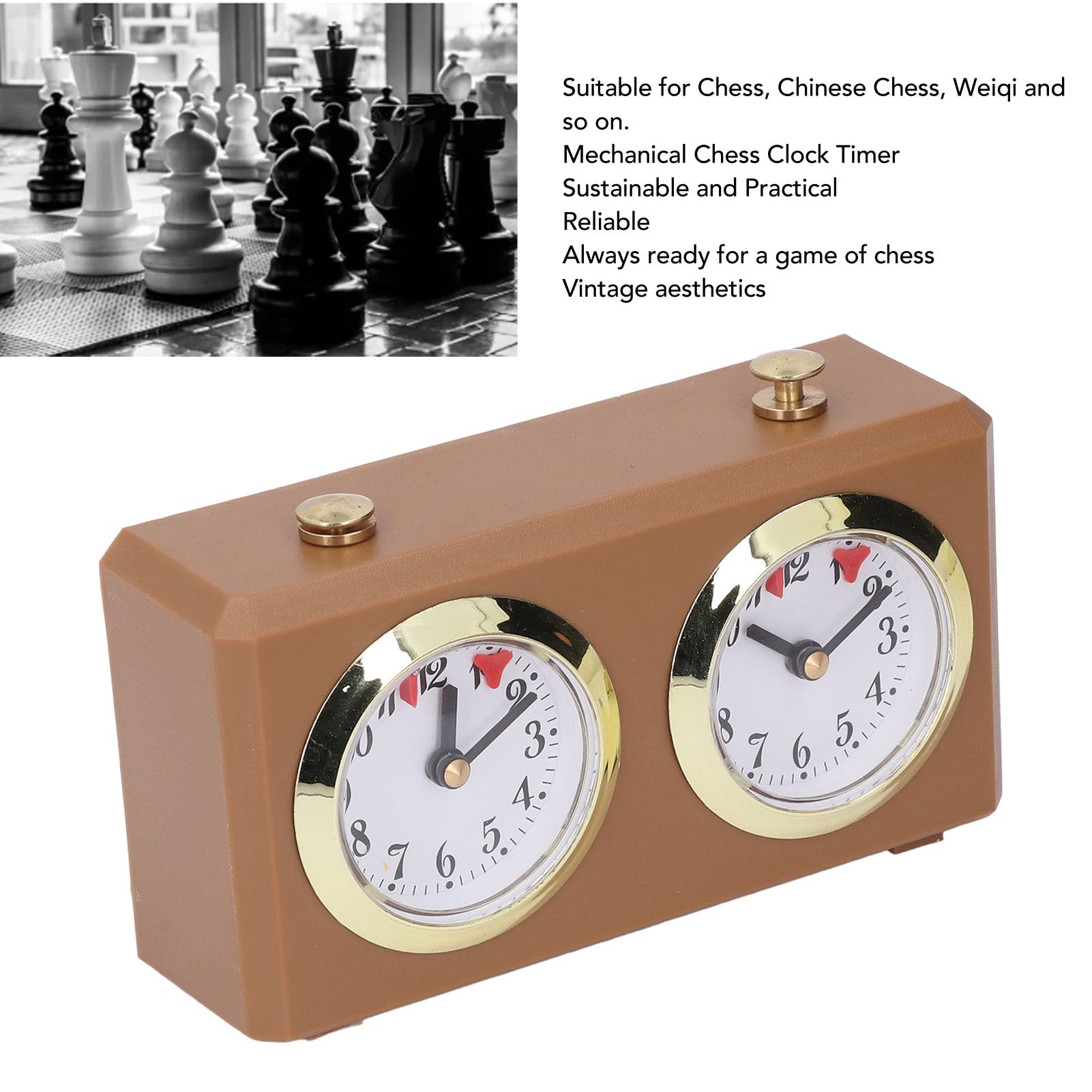Minuterie D'échecs Analogique Professionnelle en Bois, Minuterie D'échecs, Horloge D'échecs Analogique, Jeu de société, Mécanique de Haute Précision pour Divers Jeux, Aucune