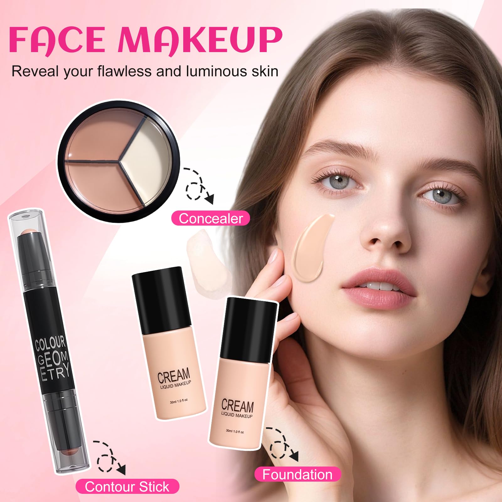 Kit de Maquillage Complet, Coffret Cadeau de Maquillage Femme Ado Fille, Coffret de Maquillage avec Ombres Paupière, Fond de Teint, Correcteur, Gloss à Lèvres, Crayon à Sourcils, Mascara, Trousse