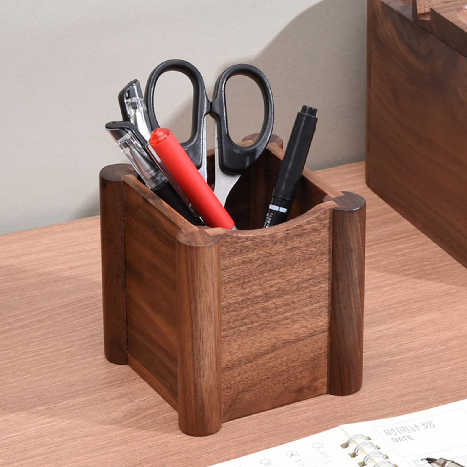Bleistifttopf aus Holz Hölzerner Stifthalter Office Desktop Kinder Student Schreibwaren Organizer für Homeoffice(Braun)