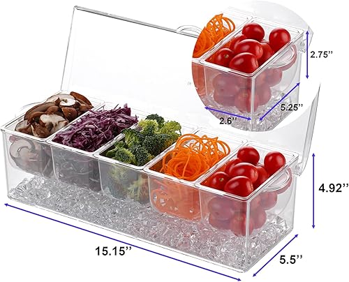 Miniatura 2 de IVYHOME Ice Chilled - Bandeja para servir condimentos de 5 compartimentos Bandeja para servir frutas Ollas de condimentos con 5 platos