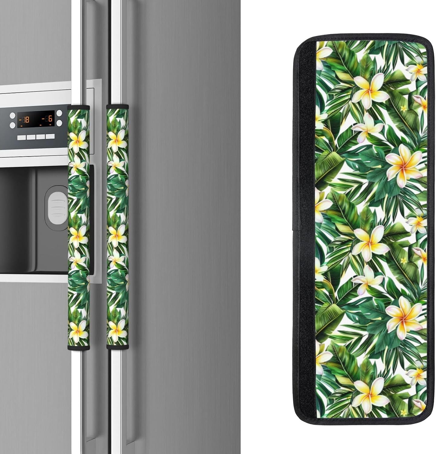 Tropical Flowers Palm Green Leaves Refrigerator Door Handle Covers Kitchen Appliances Gloves for Microwave Dishwasher Fridge Door Cloth Protector Covers