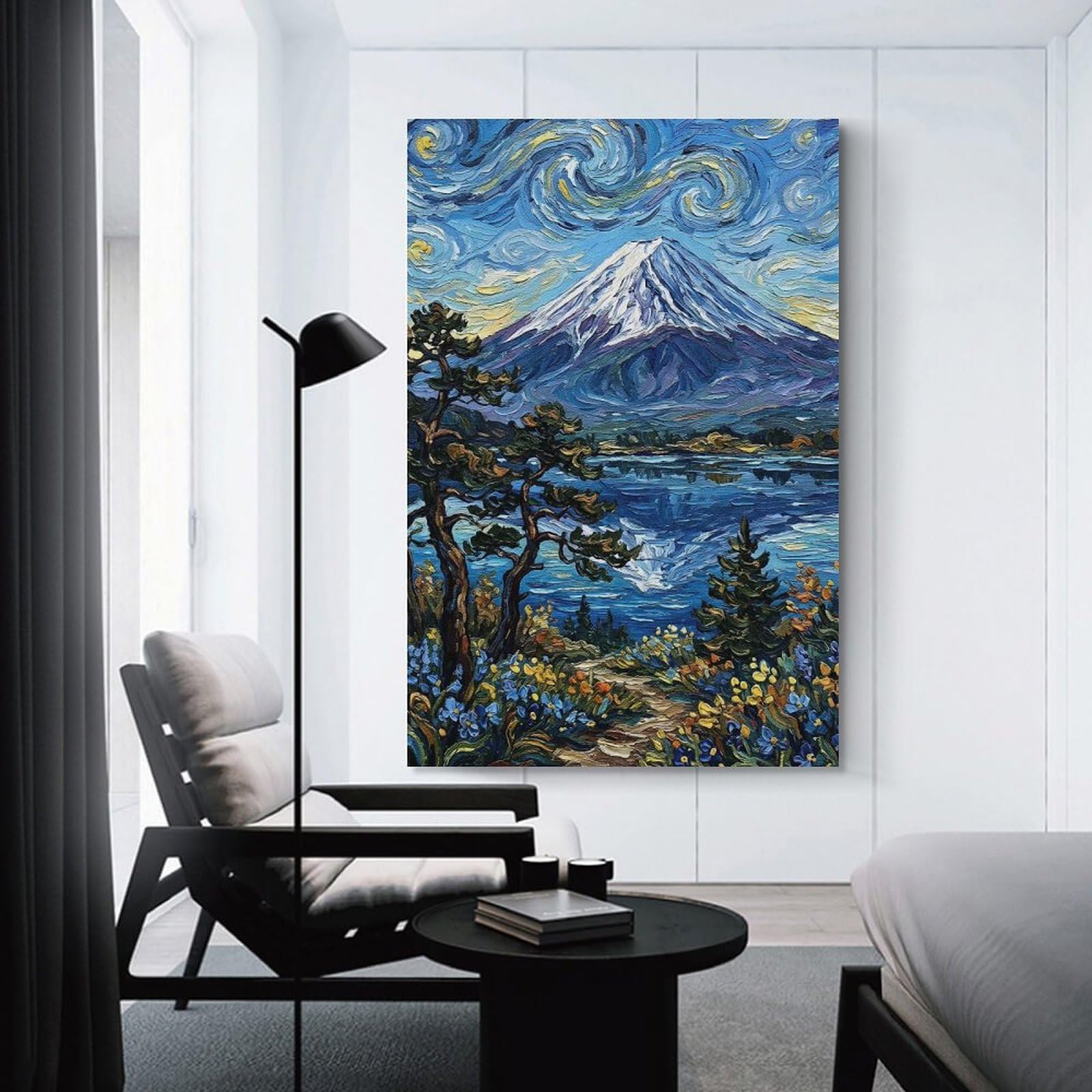 Junmoney Wall Decor Canvas Print Mount Fuji in Van Gogh Style, 24x36inch(60x90cm), for Bedroom Walls, Guest Spaces Or Lounges, Decorative Wall Art for Cosy Rooms