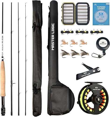 Miniatura 9 de Kit de iniciación combinado de caña de pescar con mosca y carrete, con estuche ligero para moscas y moscas de pesca y carrete de aluminio fundido a