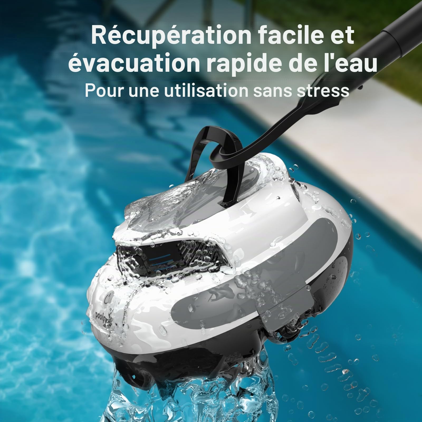 POOLPURE 2026 Robot Piscine sans Fil Aspirateur de Piscine Automatique avec Capteurs Hall, Autonomie 100 Min, 5000mAh, pour Piscine Hors Sol et Enterrée jusqu'à 90m², Système de Roues Innovant