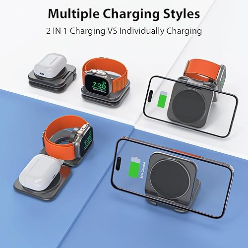 Miniatura 2 de KUXIU - Mini cargador inalámbrico plegable 2 en 1 para Apple, estación de carga magnética de aleación de aluminio compatible con iPhone