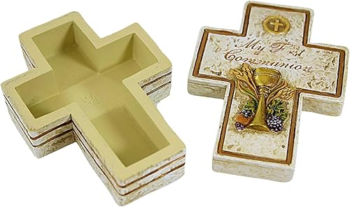 Miniatura 3 de My First Communion - Caja de recuerdo de piedra de resina en forma de cruz de 2.5 x 3.5 pulgadas
