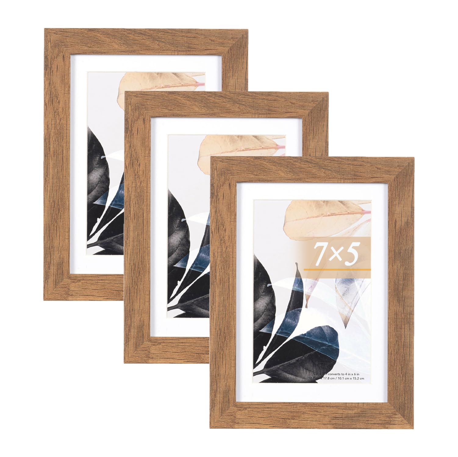 Brown Wooden 7x5 Photo Frames Set of 3,Picture Photo Frame 6x4 with Mount or 7x5 Without Mount,Freestanding and Wall Mountable…