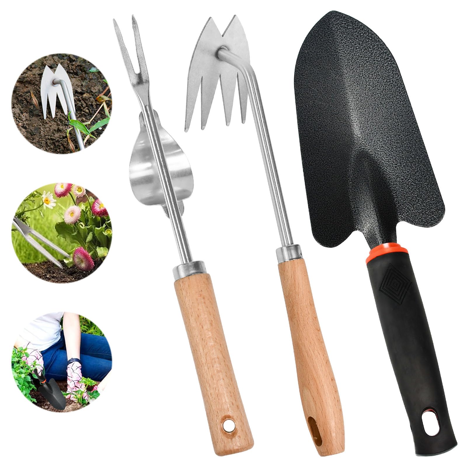 Set De 3 Désherbeurs Manuels - Acier Inoxydable - Fourche De Jardinage - Arrache Racines