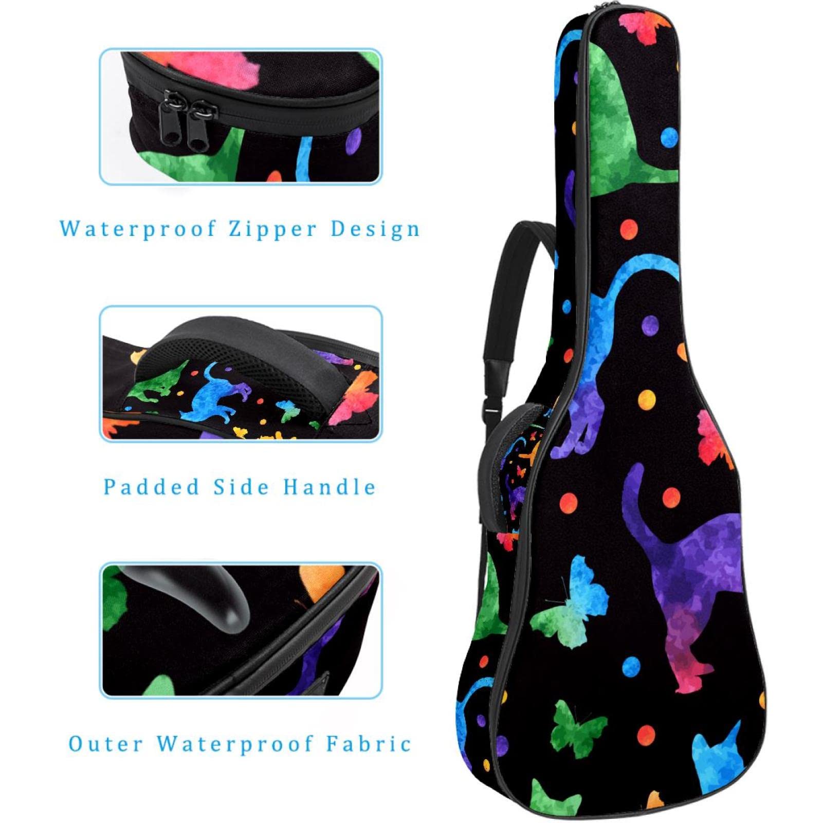 Torba na gitarę akustyczną wodoodporna gitara plecak gruby miękki wyściełany kolorowe rybie łuski klasyczna gitara obudowa, kolor2, 42.9x16.9x4.7 in, Organizer do torby