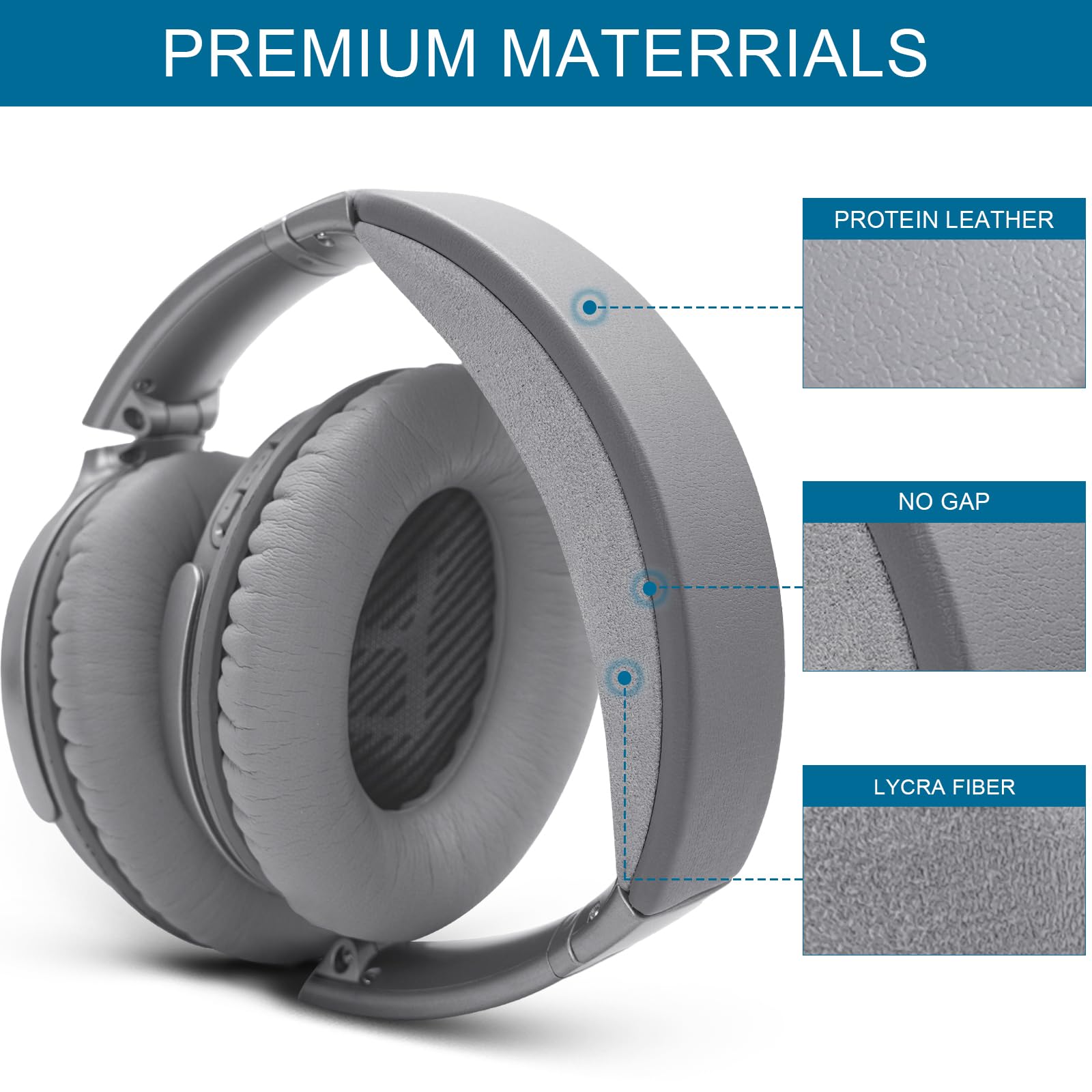 GEVO Kit di ricambio per cuffie e archetto per Bose QC35/QC35 ii, argento