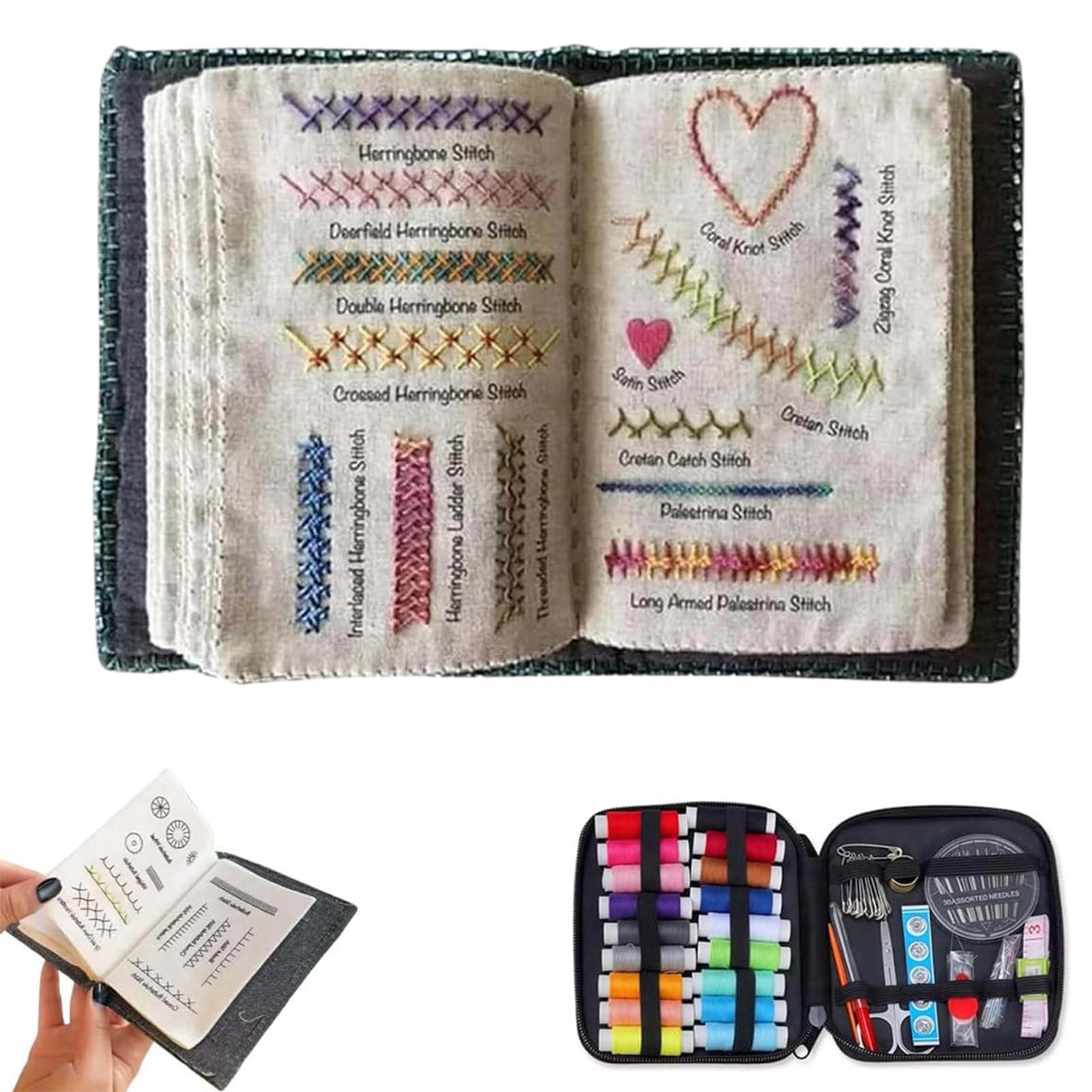 kyno 2026 New Embroidery Stitch Book Kit for Beginners and Adults, DIY Sewing Books of Stitches with Multiple Sewing Kit, 106 Unique Patterns (1 Set)