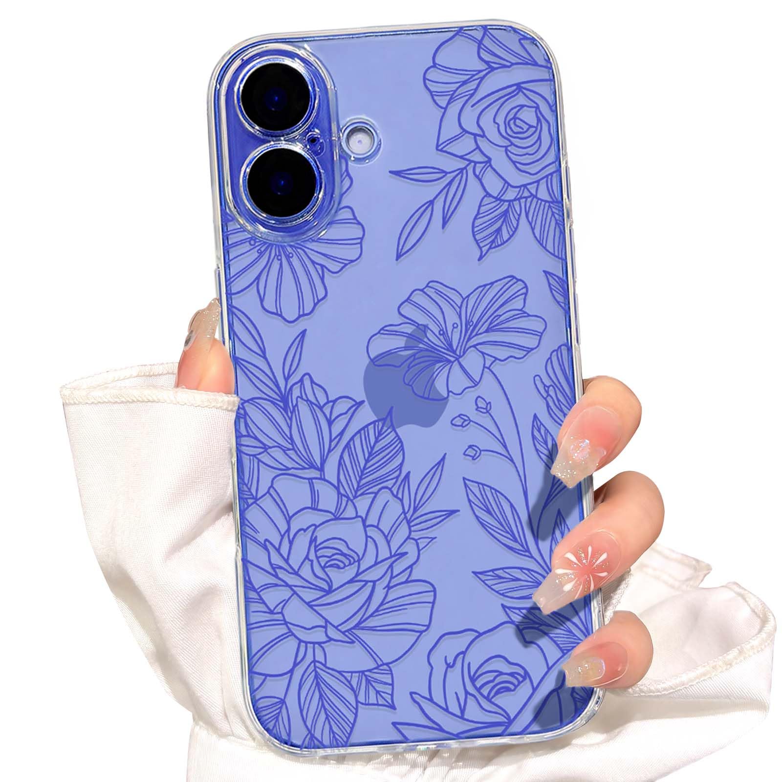 NITITOP Compatible with iPhone 16 Plus Case Cute Clear Floral Flower Pattern for Girls Women Soft TPU Full Camera Lens Shockproof Protective Phone