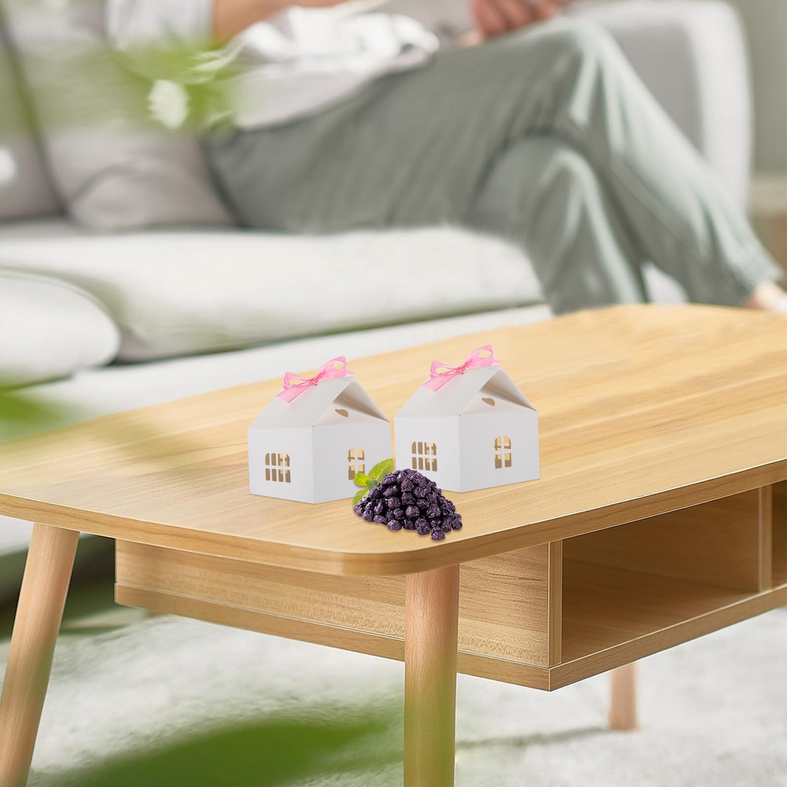 minkissy 60 Pezzi Scatole Caramelle a Forma di Casa, Bianche, Leggere,