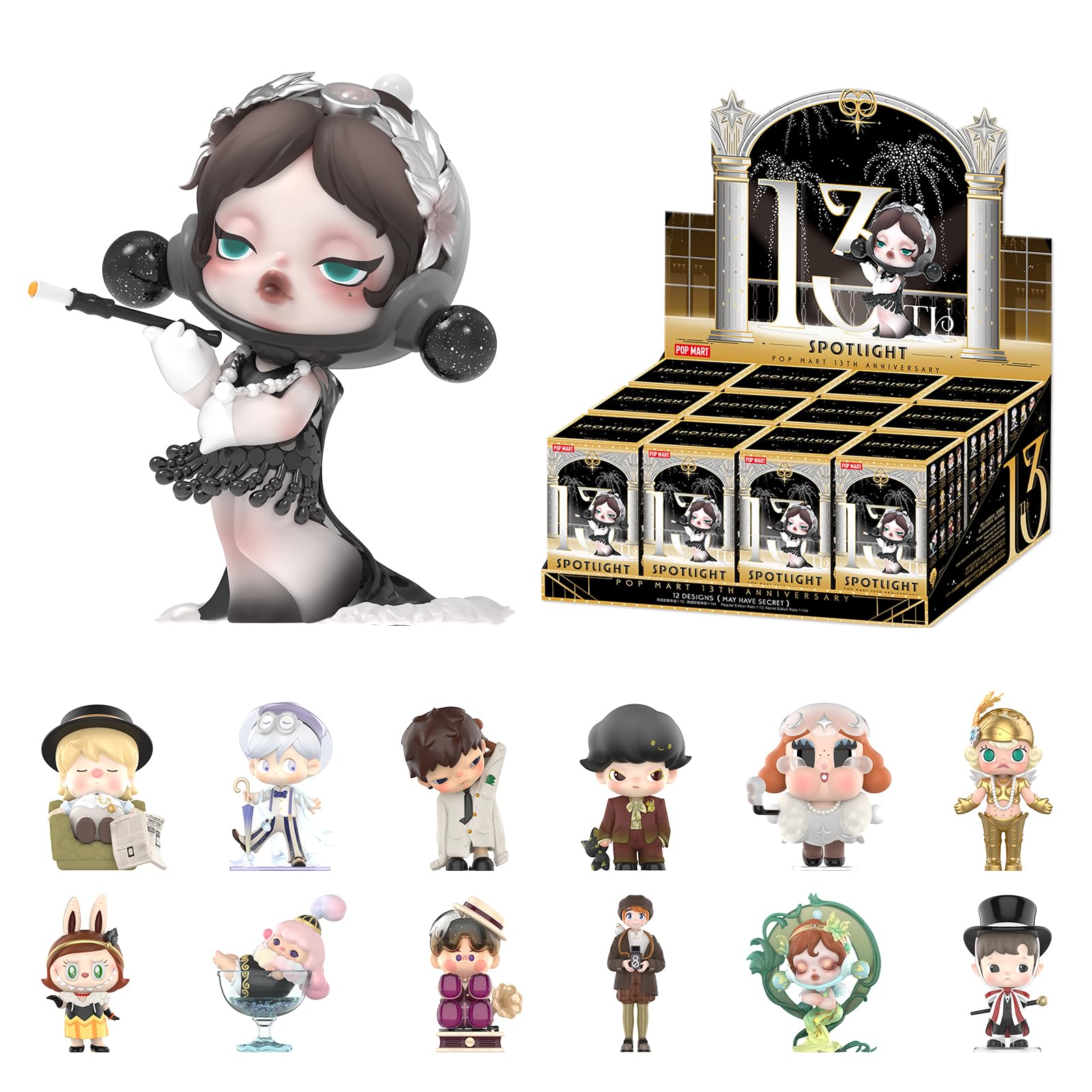 POP MART Spotlight 13th Anniversary Blind Box Figures, Random Design Box Toys for Modern Home Decor, Collectible Toy Set for Desk Accessories 12PC