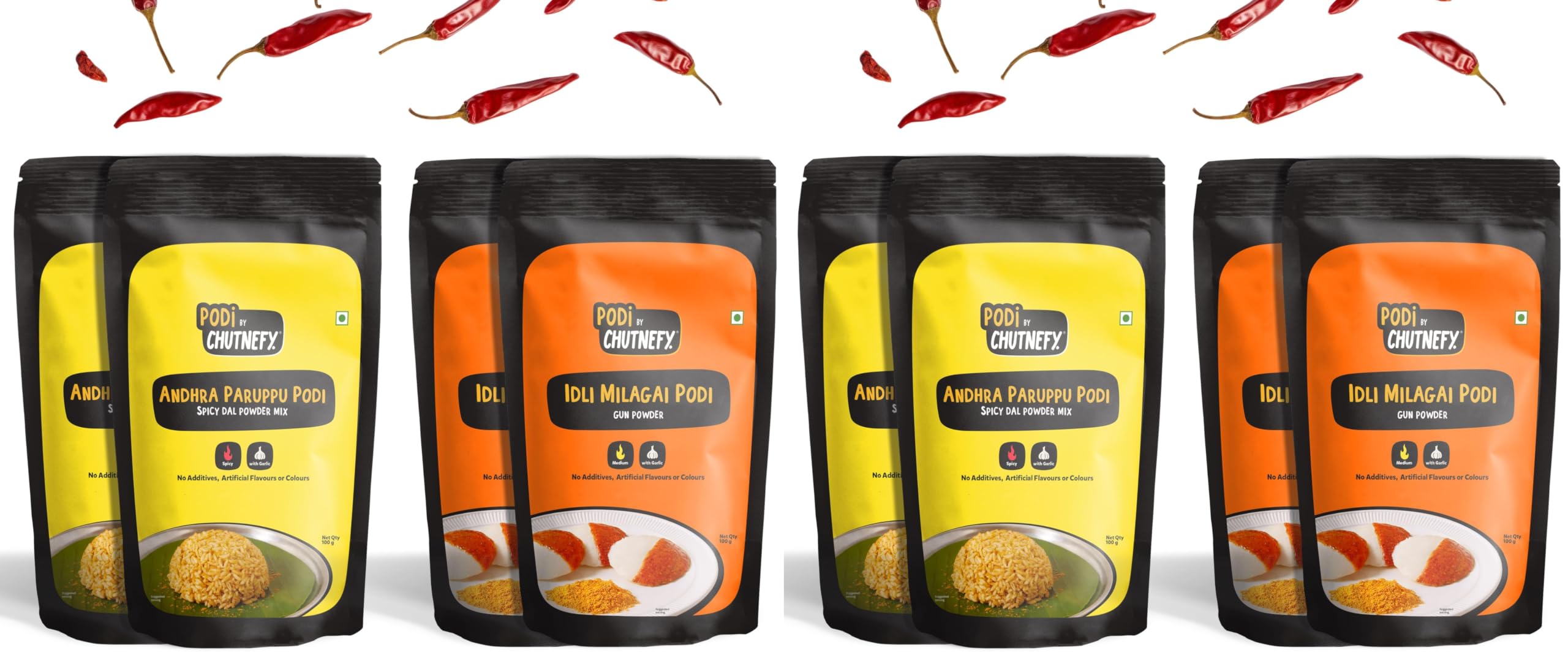 Chutnefy Andhra Paruppu (Spicy Dal) & Idli Milagai (Mirch/Gunpowder) Podi (With Garlic) | 100% Natural | Pack of 8 * 100gms (Dry/Reusable Pack) | Enjoy with Ghee or Sesame Oil | No Preservative-image-31