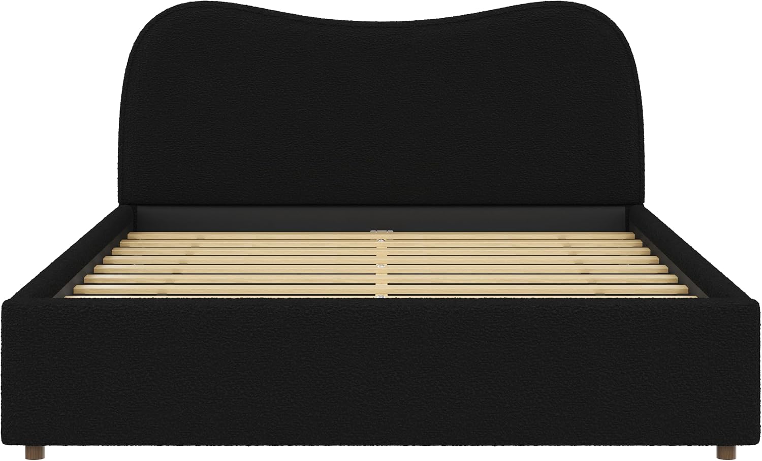 Harper & Bright Designs Queen Boucle Upholstered Bed Frame, Modern Cloud Platform Bed Frame with Curved Headboard, Soft Fabric Low Profile Bed, Wood Slat Support, No Box Spring Needed,Black