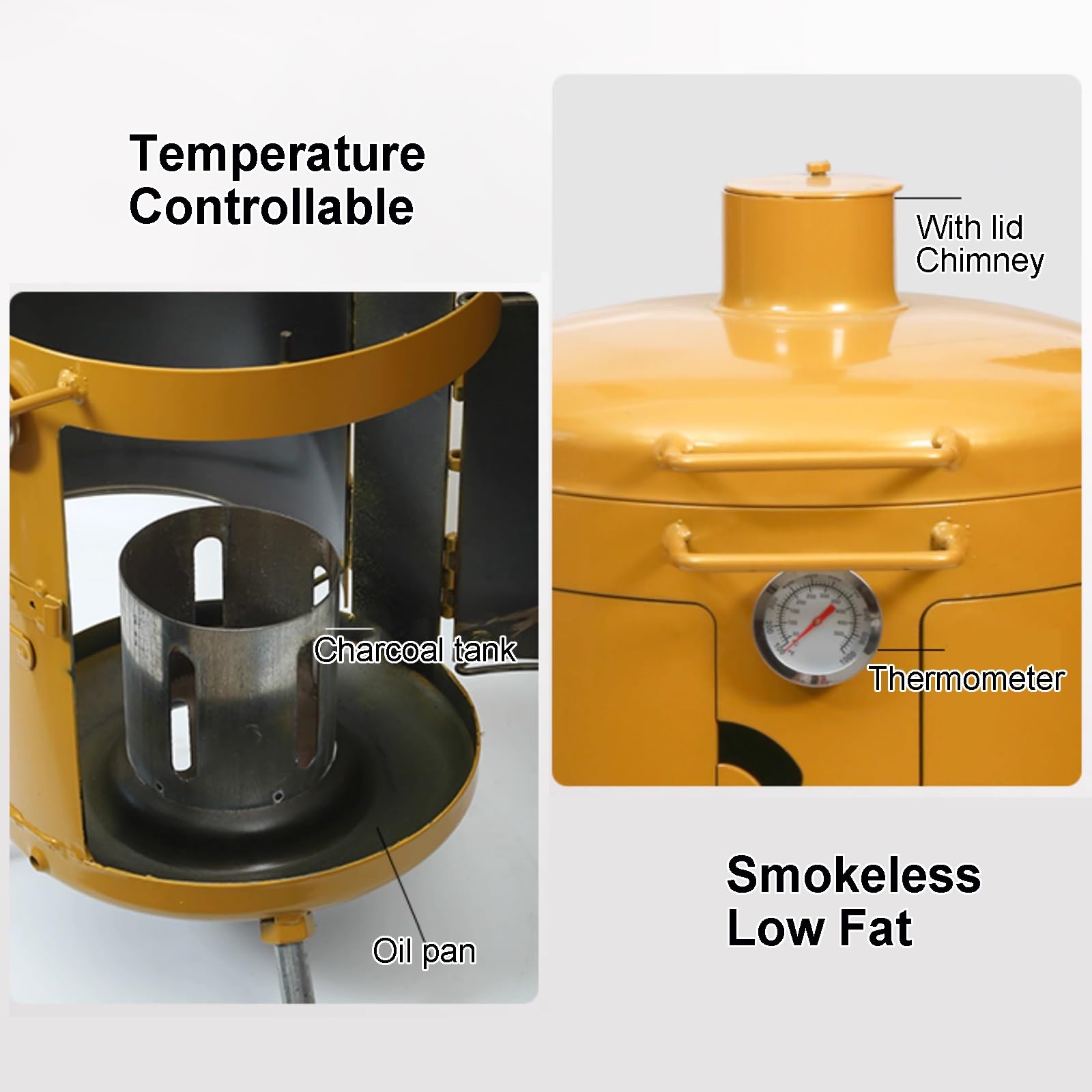 Barbecue a Carbonella 3 in 1 Resistente, Affumicatore, Fornello Sospeso Senza Fumo, Set Barbecue per Picnic All'aperto(Gray)