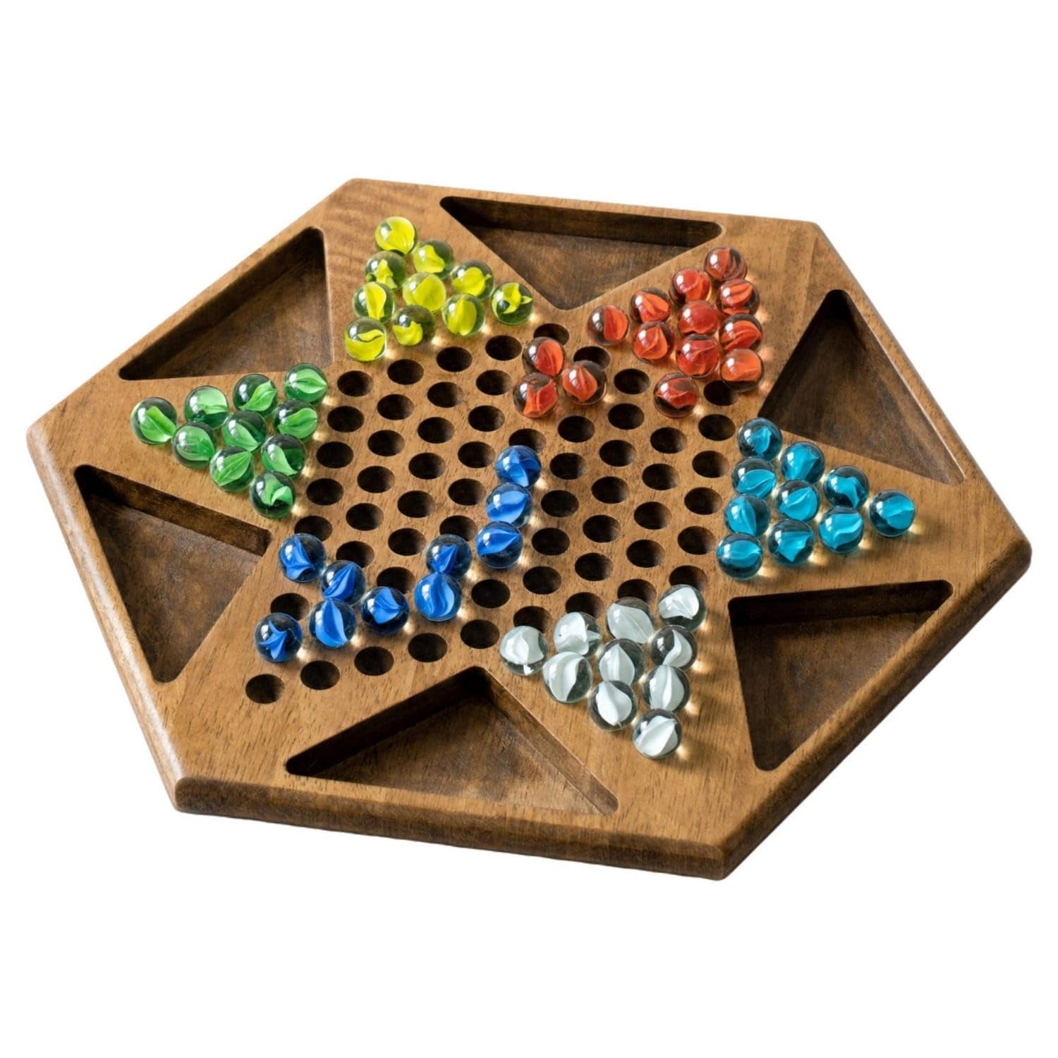 Hexagonal Chinese Checkers with Marbles Wooden Chinese Checkers Tabletop Board Game with Storage Bag for Families, Classrooms, Wood Multiglass Hex-image-21