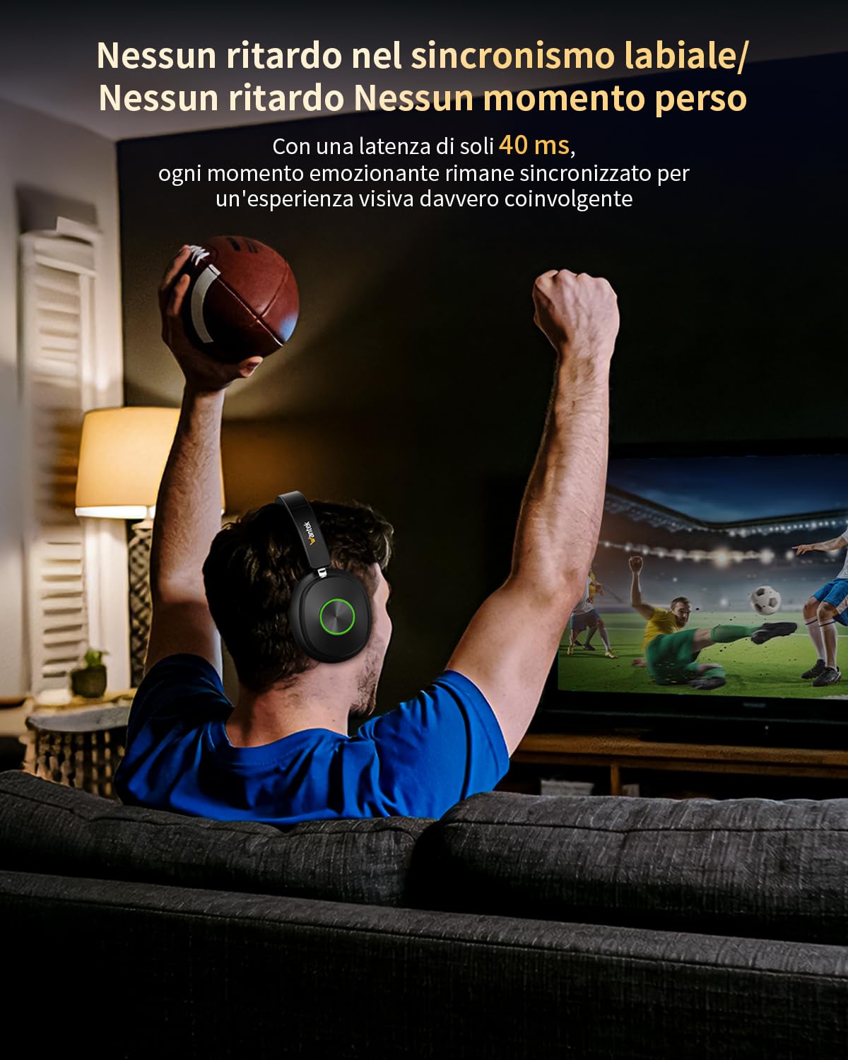 Wantek Cuffie radio per TV, senza fili, per anziani con stazione di ricarica, senza ritardo audio, Bluetooth 5.4, cuffie over-ear con 3 modalità audio