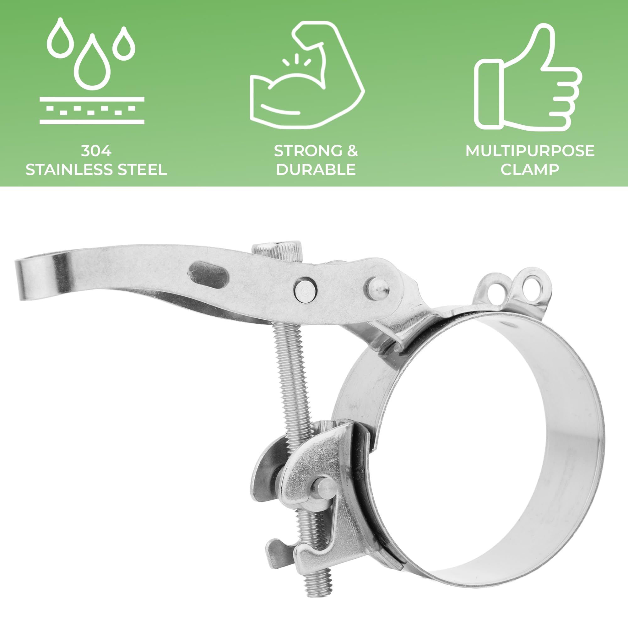 Boltza Quick-Release Lever Hose Clamp SS304 - Heavy Duty Worm Drive Adjustable Stainless Steel Clip (50mm) - Image 4