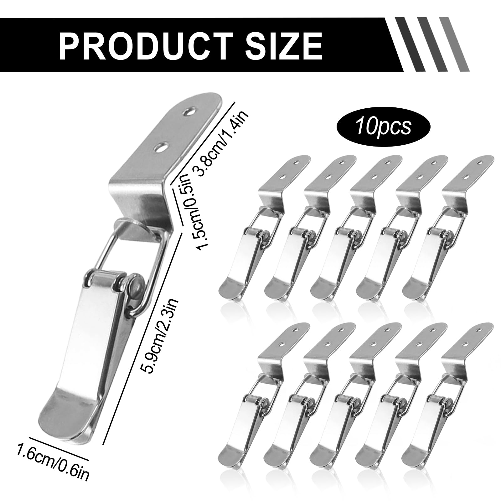 Zamknięcie zaciskowe ze stali nierdzewnej, 10 sztuk, 72 mm, zamknięcie do skrzynki, do skrzynek, okien, szuflad