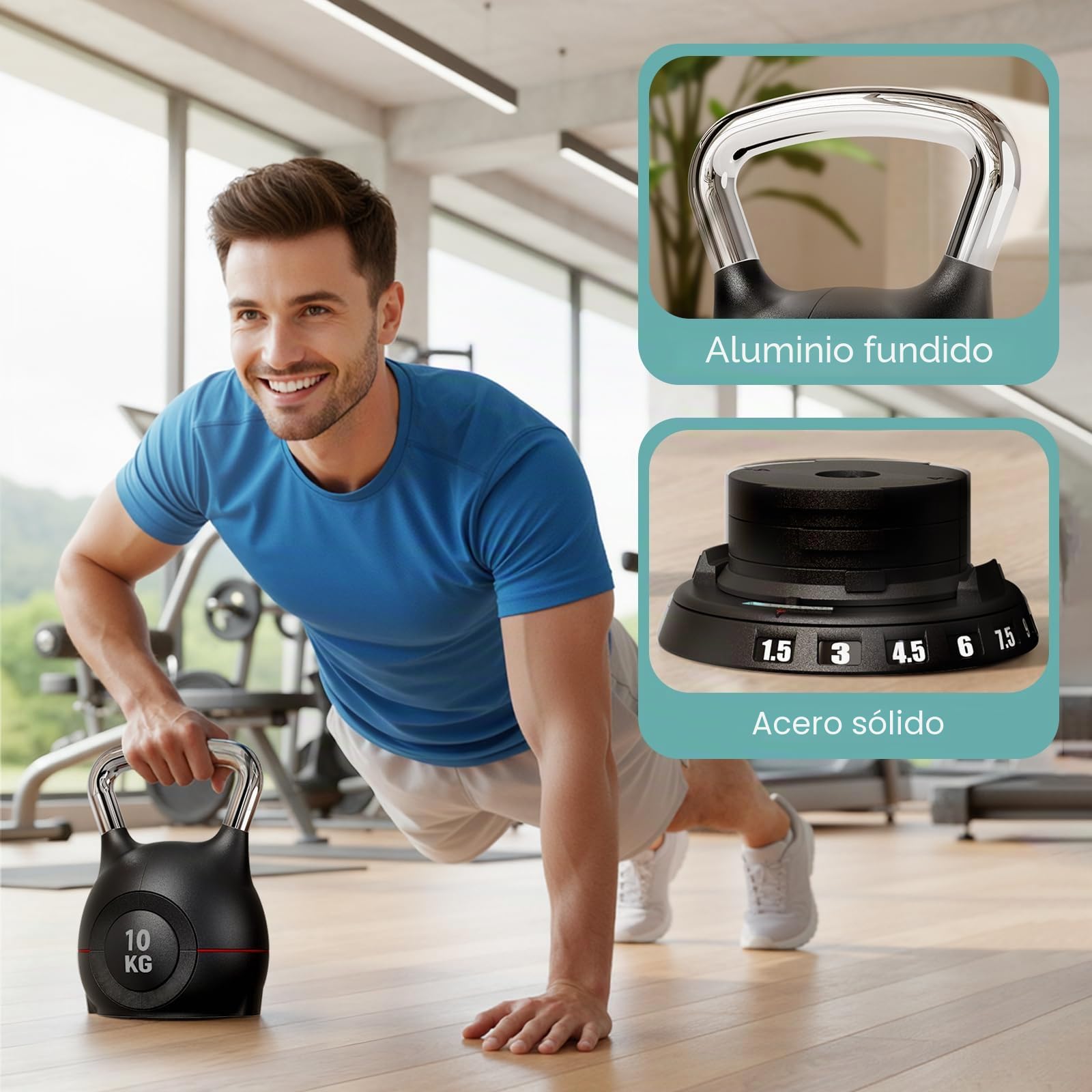 Kettlebell Ajustable 10 kg 20 kg – Pesas Rusas 7 en 1 – Kettlebell con 7 Niveles de Peso, Compacta para Entrenamiento de Fuerza, Hogar y Gimnasio