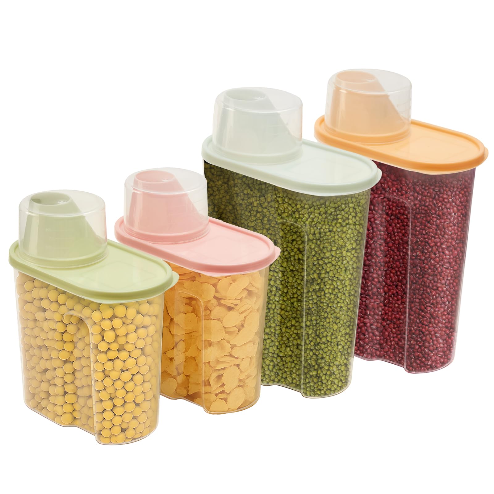 Youyijia 4PCS Cereal Storage Containers 2.2L Airtight Storage Container for Kitchen Plastic Dry Food Dispenser Containers with Measuring Cup for Cereals Rice Pet Food Dry Food (2pcs 1.9L+2pcs 2.2L)
