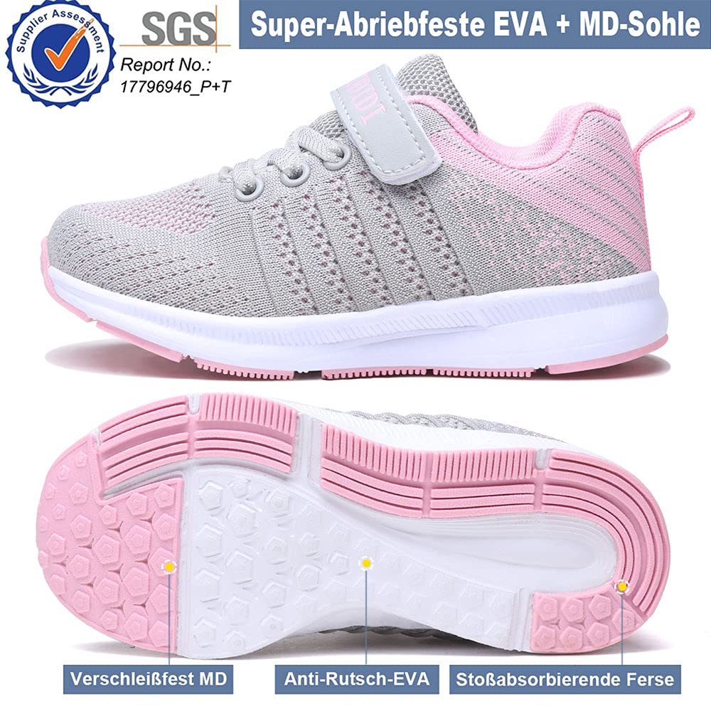 Ragazze Scarpe Ginnastica Bambine Formatori Ragazzi Scarpe Corsa Bambino Scarpe Sportive Running Bimbo Tennis Scarpe Indoor Bambini Scarpe Fitness Basket Sneakers Leggero Unisex Grigio Rosa