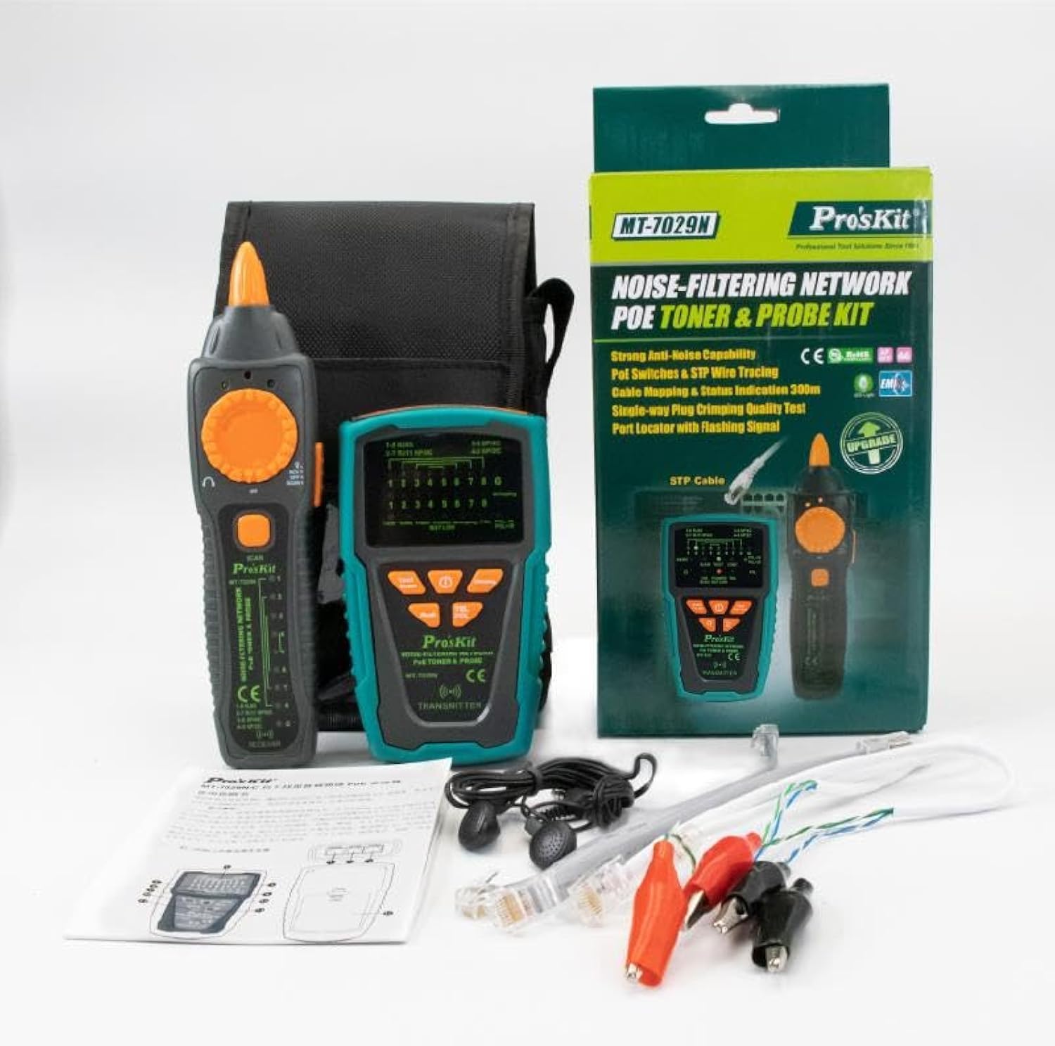 Pro'sKit Tool Solutions MT-7029N Noise-Filtering Network PoE Toner & Probe Kit Strong Anti-Noise Capability PoE Switches & STP Wire Tracing(MT-7029N)