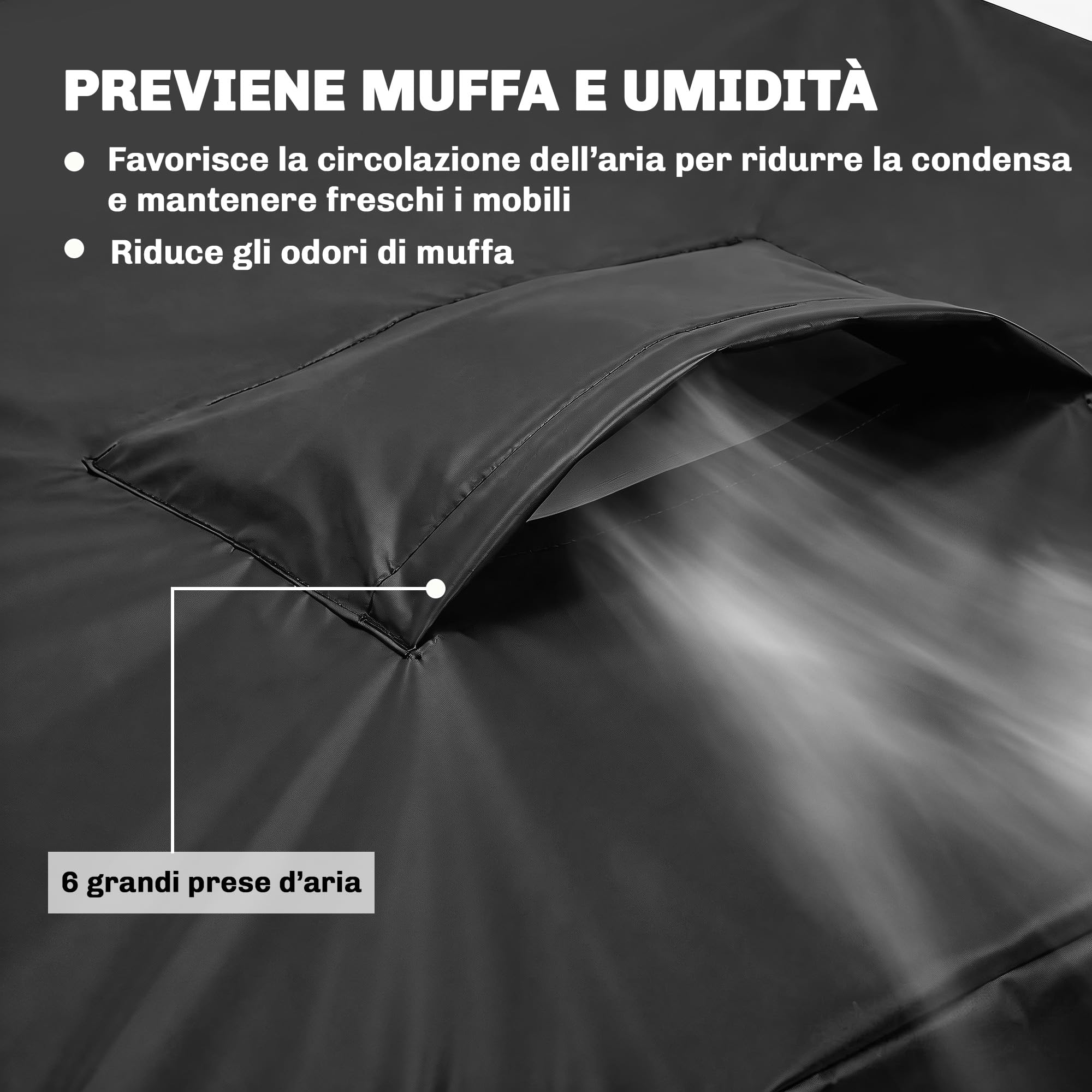 Outsunny Coperture per Mobili da Esterno Set 4 Pezzi, 420D Oxford Impermeabile, Copertura per Tavolo, Poltrone e Divano da Giardino con 6 Prese d'Aria, Antivento, Nero