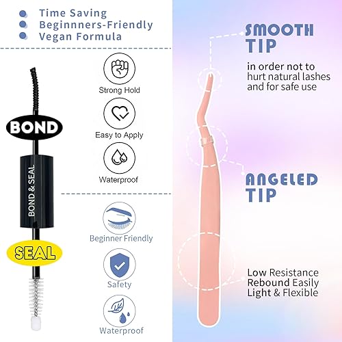 Miniatura 6 de Kit de extensiones de pestañas 50D esponjosas en racimo de 300 piezas, kit de pestañas individuales con unión de pestañas, sello y pinzas de