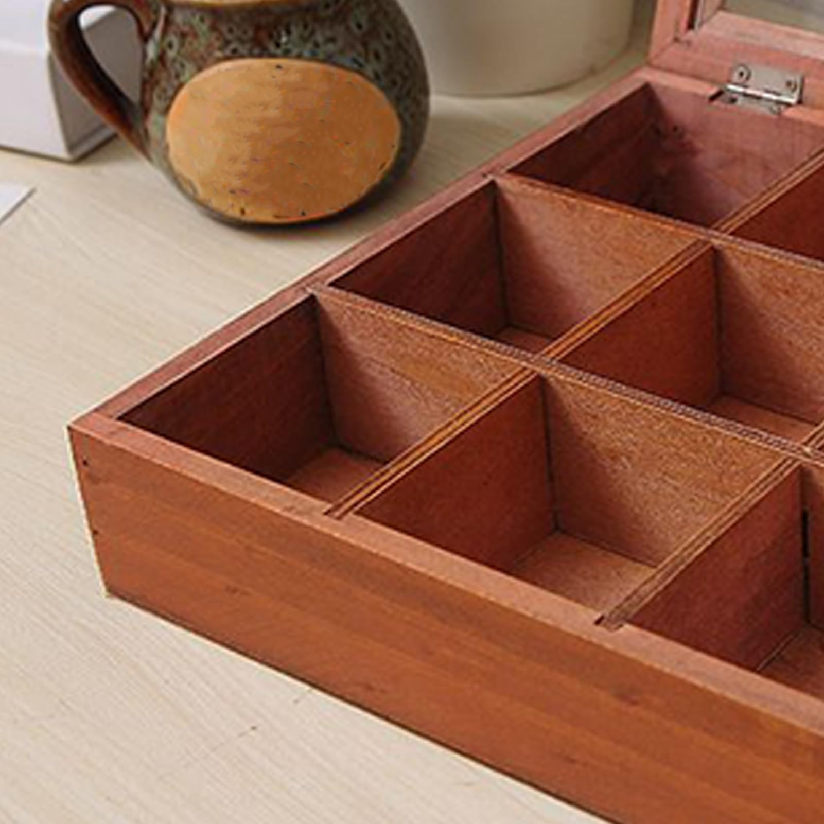 Porta Bolsitas de Té Bandejas de Madera con 12 Compartimentos | Organizador De Paquetes De Té Con Tapa Transparente Para Cocina Hogar Café Despensa Oficina Cafetería Paquetes De Snack