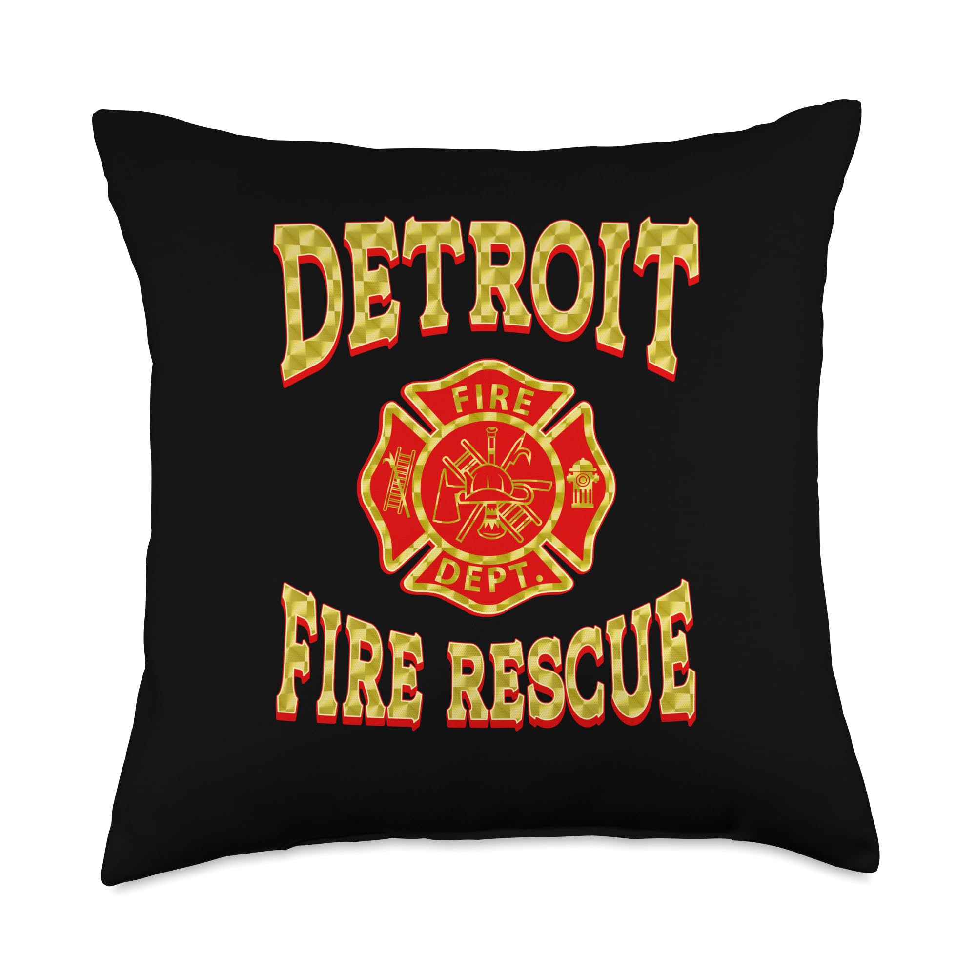 Retro Detroit Fire Department Patch Flag Firefighter Throw Pillow