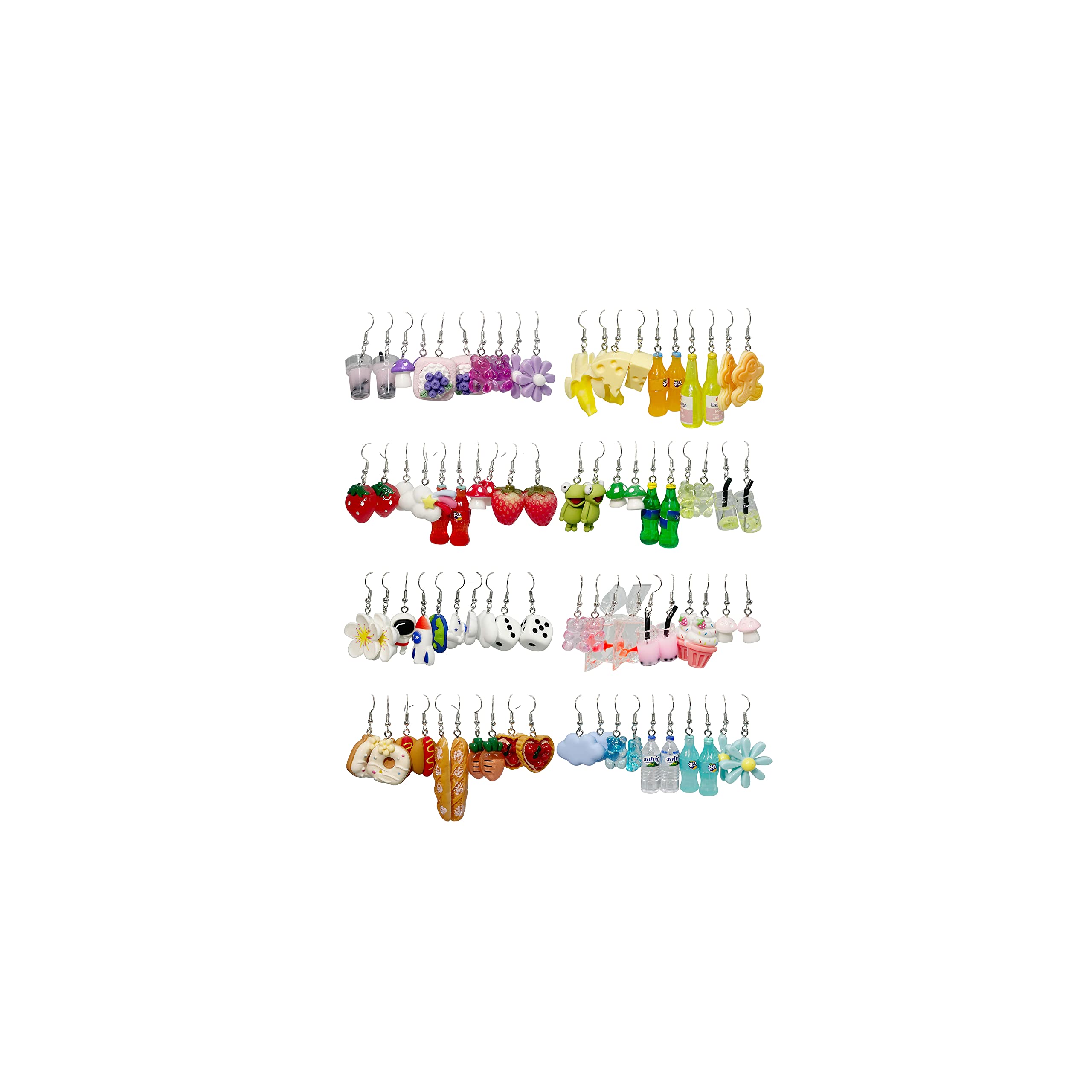 GIFIKOI30-40 Pairs Weird Cute Funny Earrings Gummy Bear Duck Mushroom Fruit Flowers Drop Dangle Earrings for Women Aesthetic Earrings Food Animal Earrings Bulk