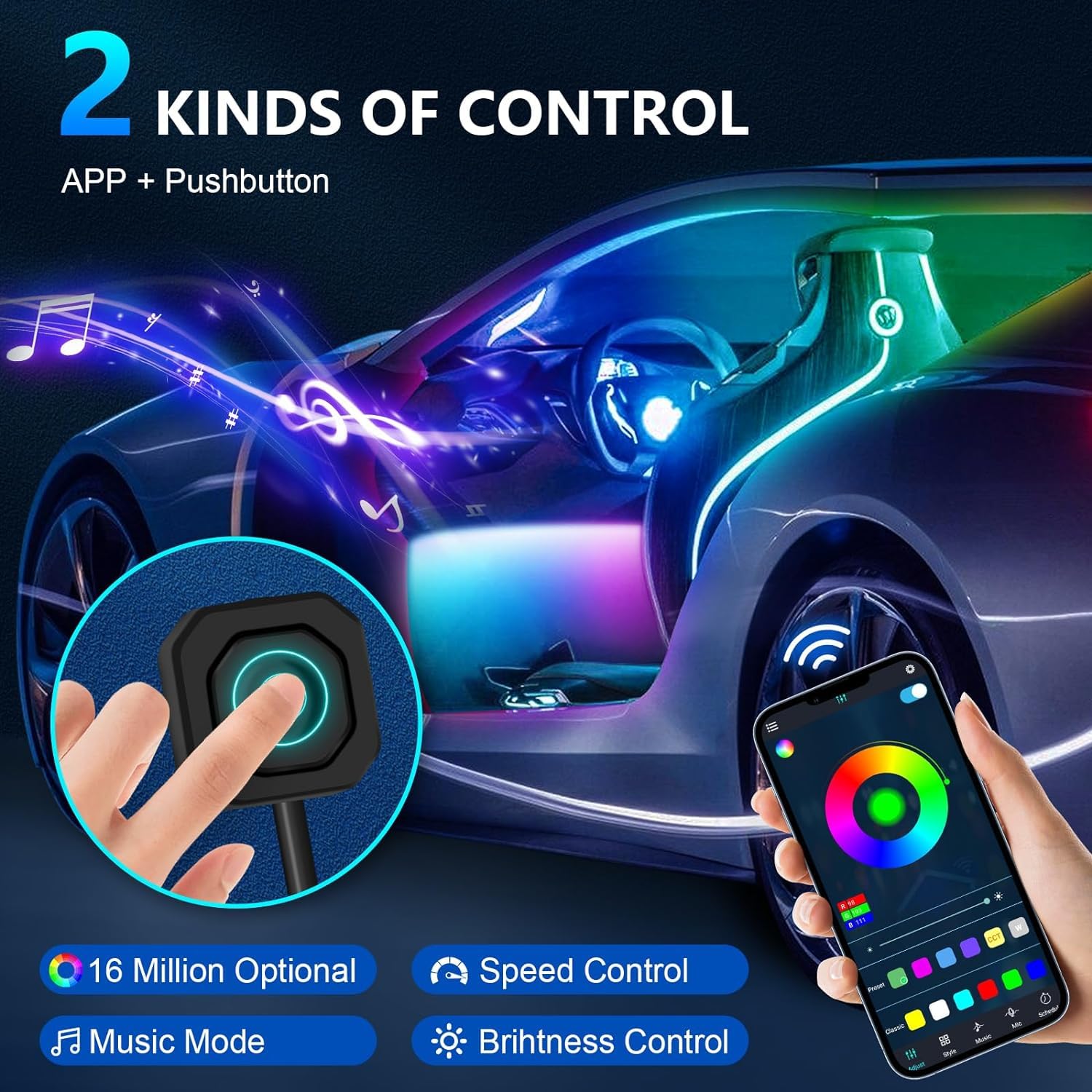 Sunshine smile Auto LED Innenbeleuchtung,6M/ 18 in 1 RGB Auto Innenraumbeleuchtung,App+Fernbedienung Control steuerbare Innenbeleuchtung Laser,Mehrfarbige Ambientebeleuchtung(Farbe)