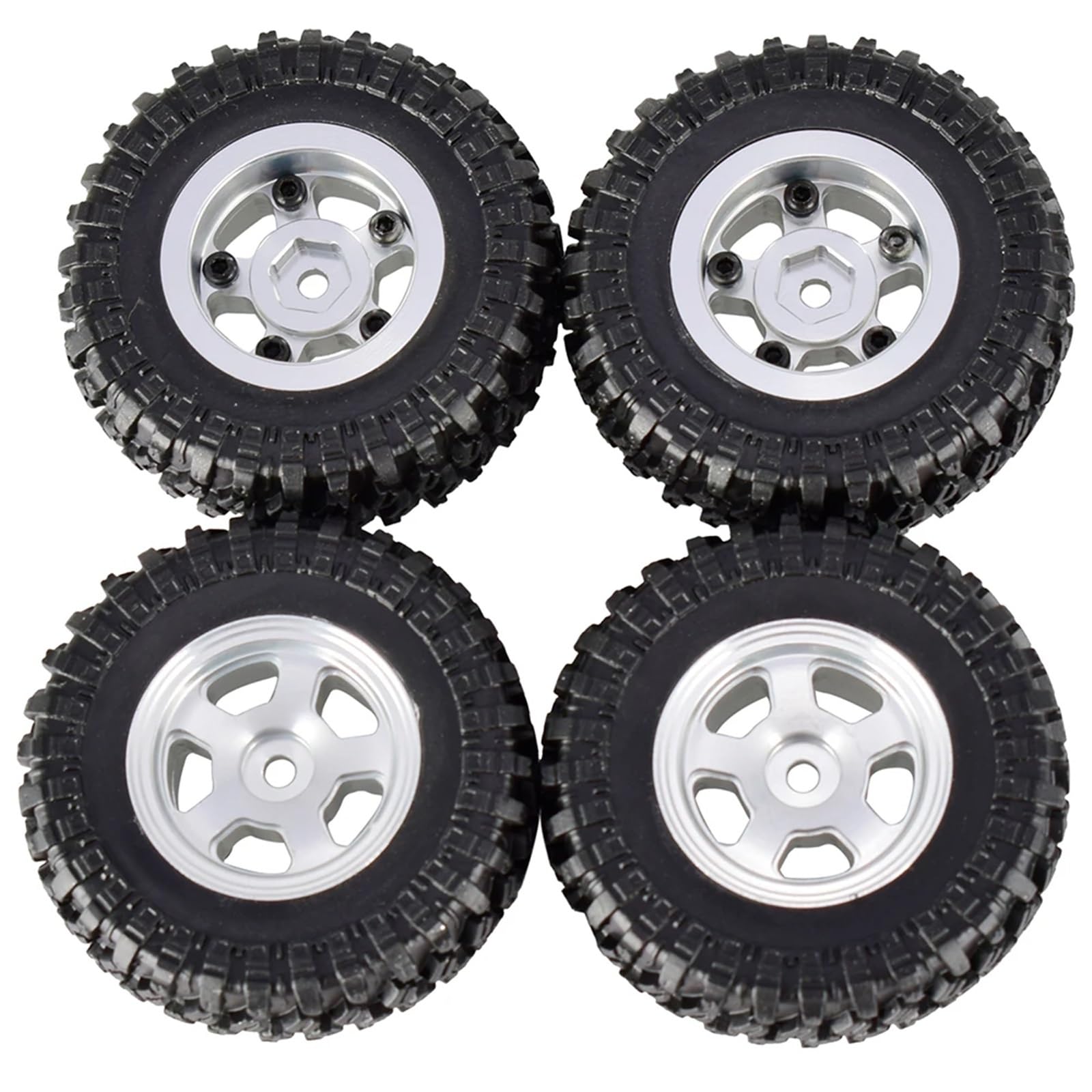RC Pneus Jante Compatible avec Axial pour SCX24 90081 pour RGT, Roues 49x18mm, Jantes À Billes Métalliques, Pneus en Caoutchouc pour Voiture sur Chenilles 1/24 RC, Pièce Mise À Niveau