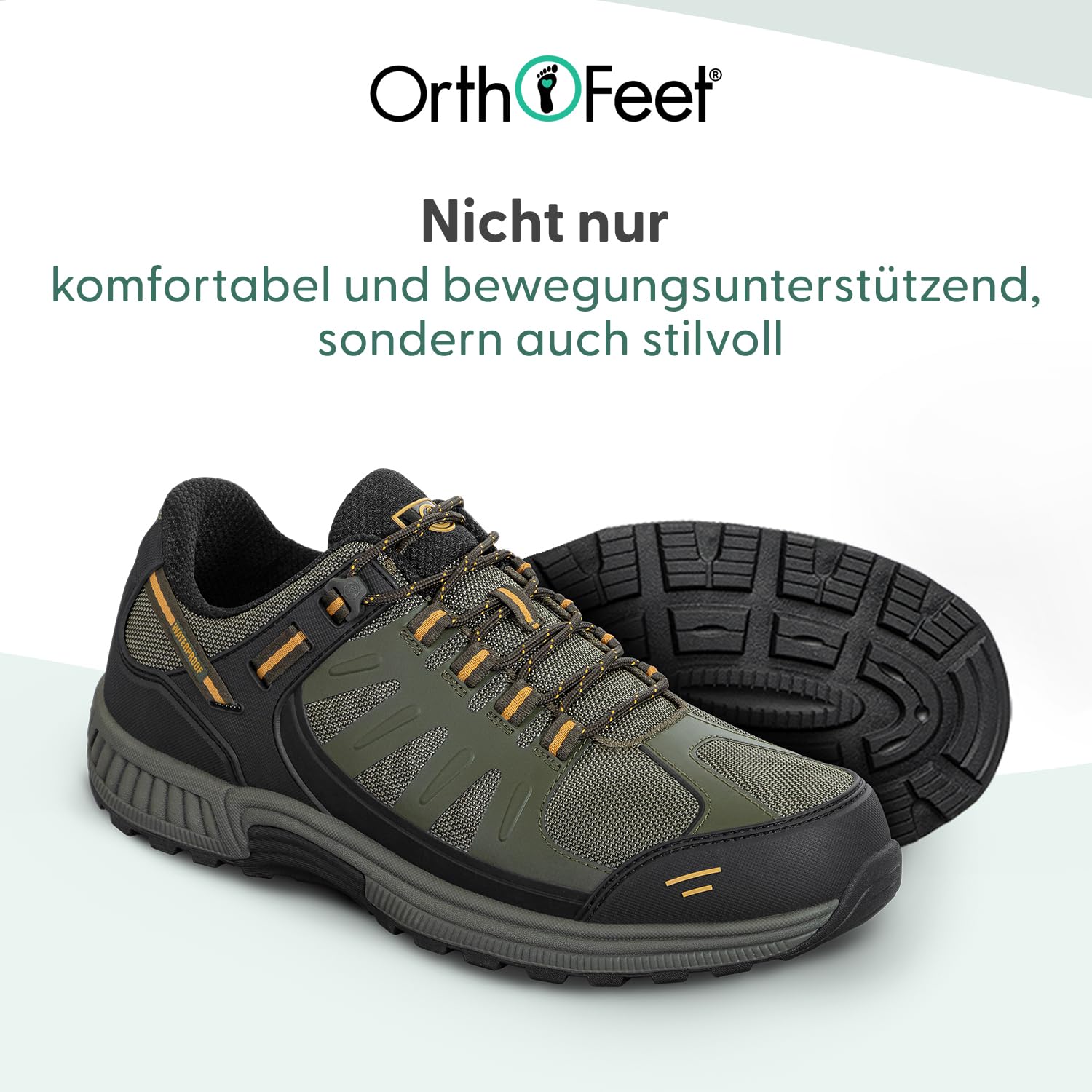 Orthofeet Avalon Orthopädische Herren Wanderschuhe | Wasserdichte Trailrunning-Schuhe Mit Rutschfester Profilsohle, Anatomischer Fußgewölbestütze Und Dämpfung